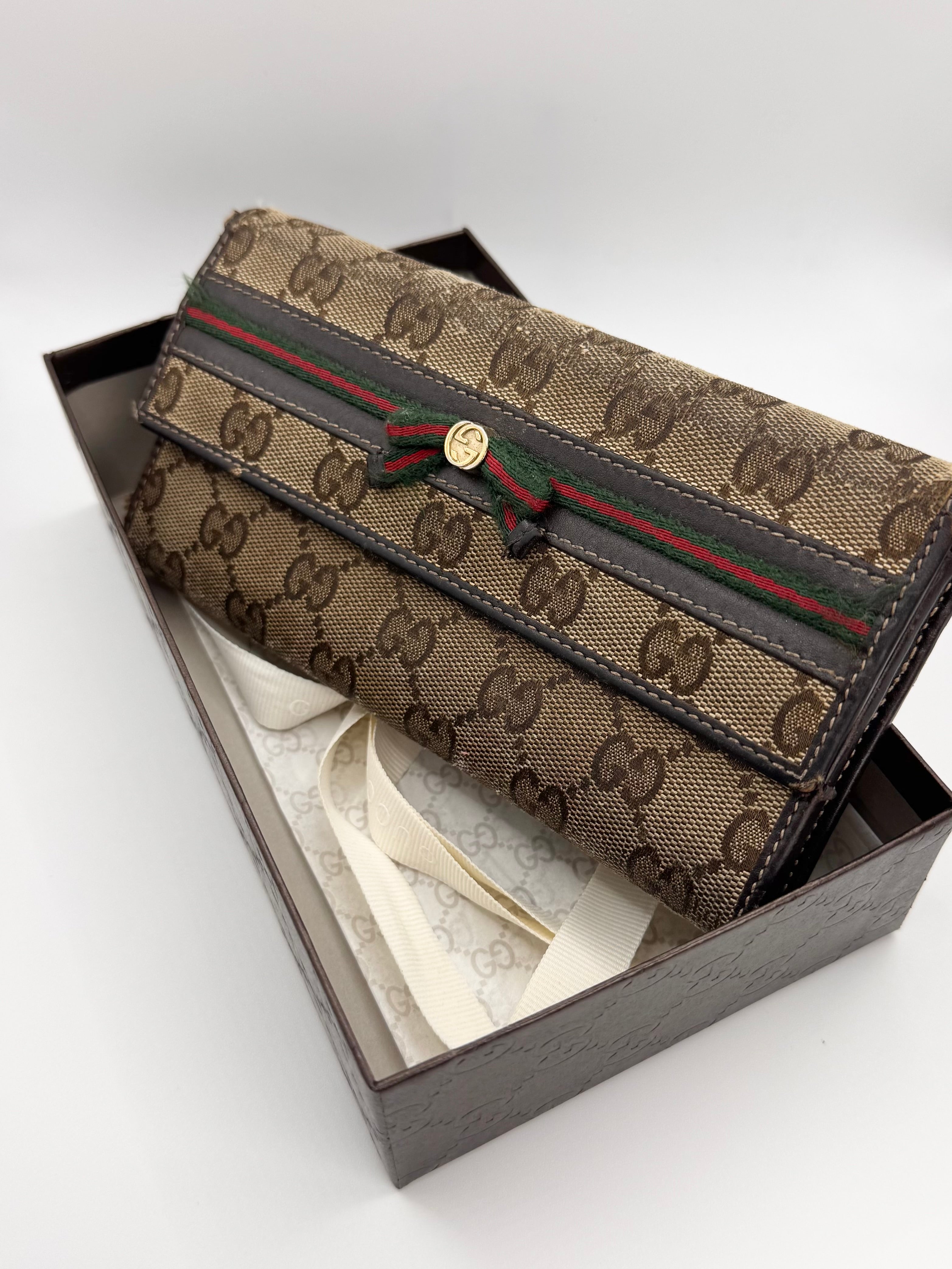 2000s Gucci ‘GG Ribbon’ Guccisima Canvas Leather Wallet