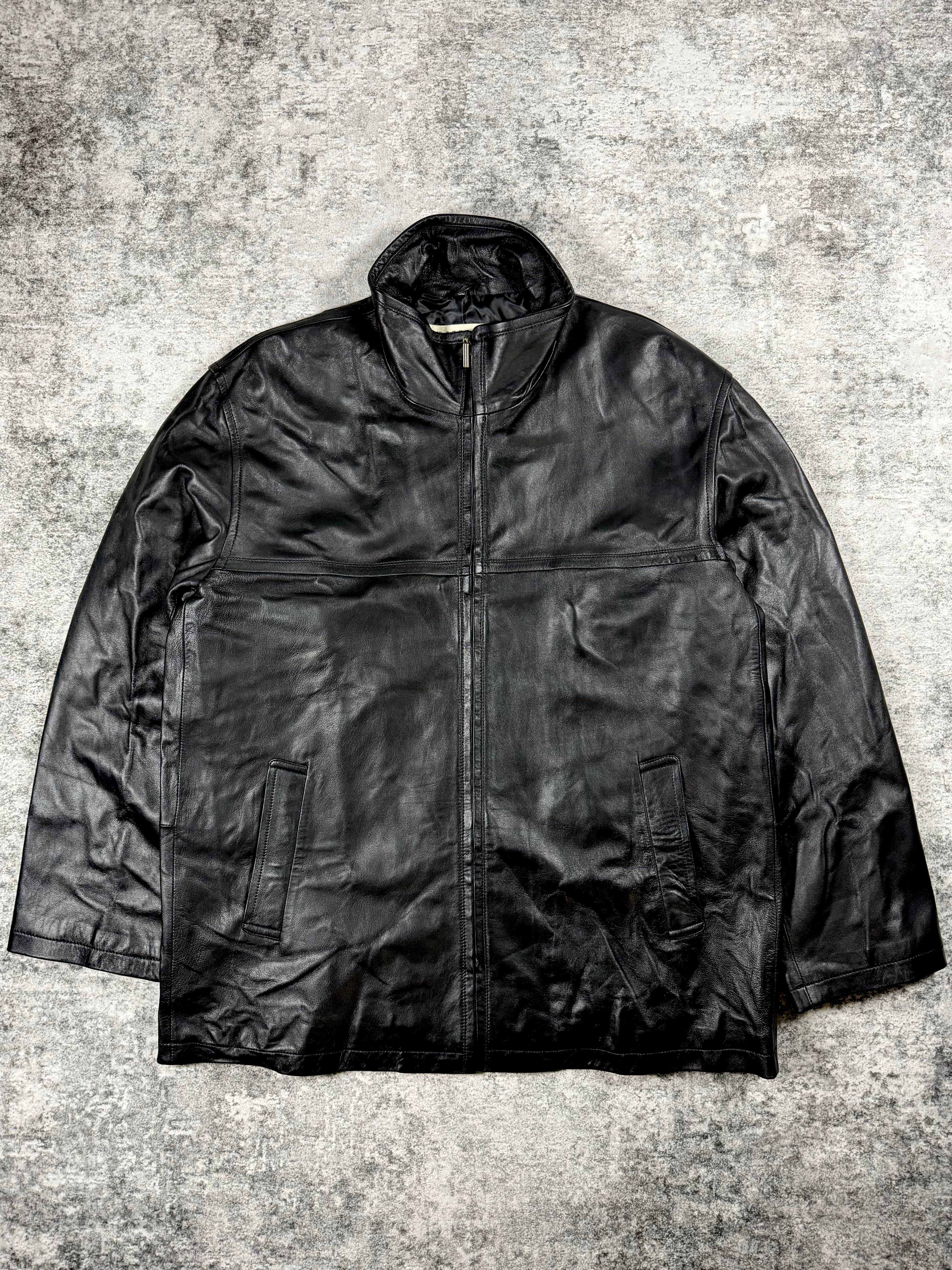 2000s Balmain Laurent Mercier Black Vintage Lamb Leather Zipper Jacket