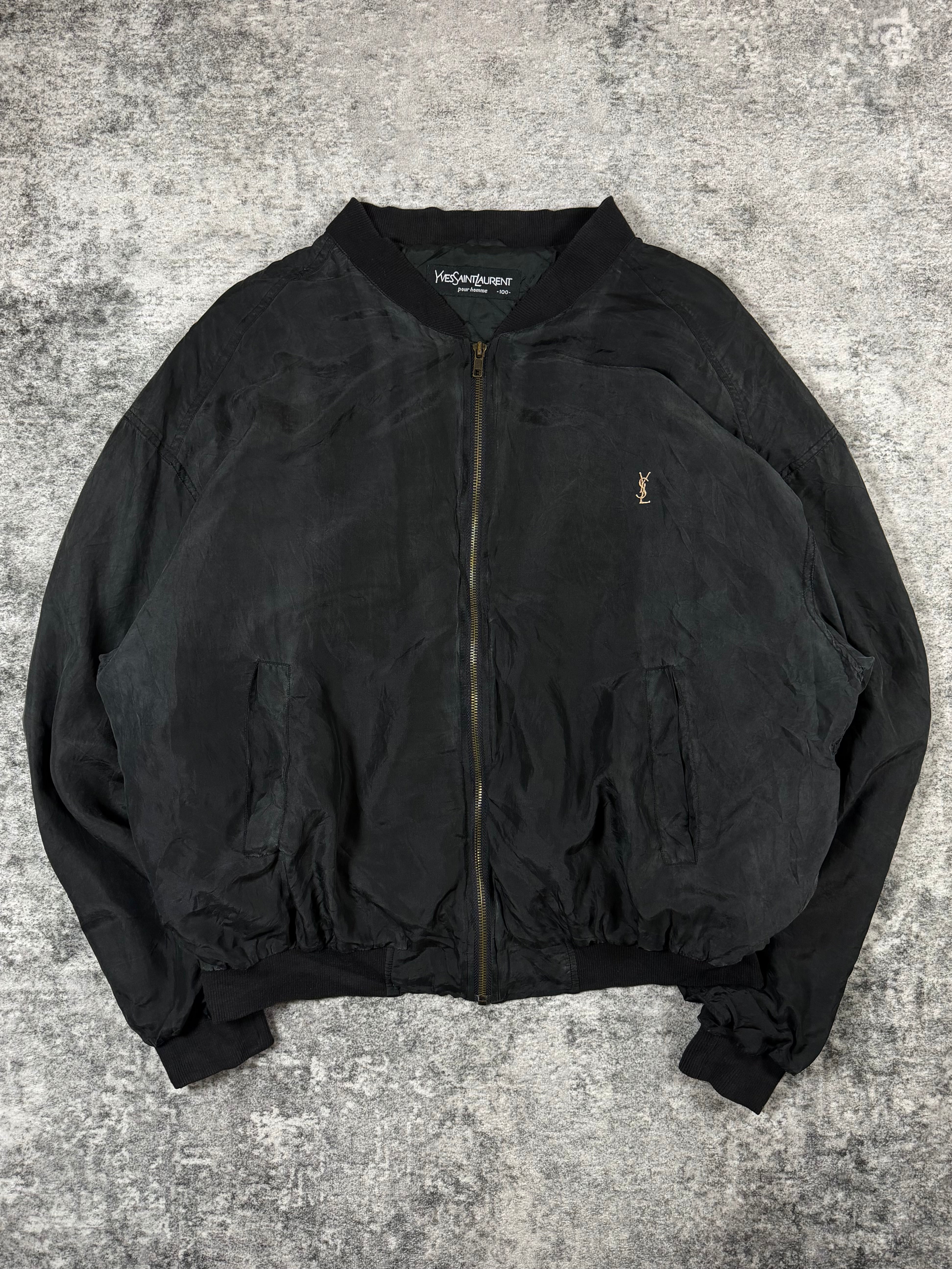 90s Yves Saint Laurent Sun Faded Black 'YSL' Logo Embroidery Jacket