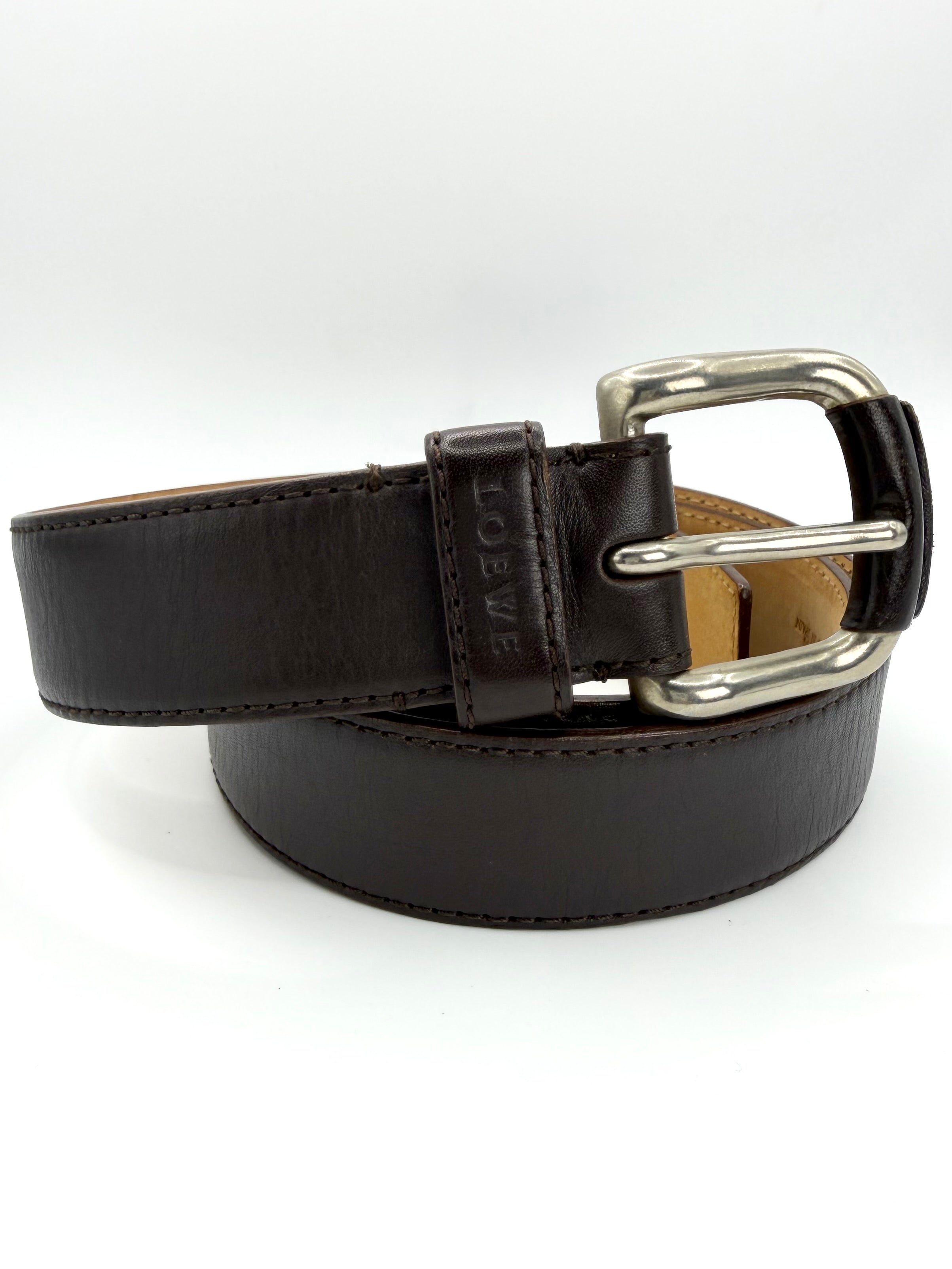 Loewe Vintage Brown Leather Silver-Tone Buckle Belt