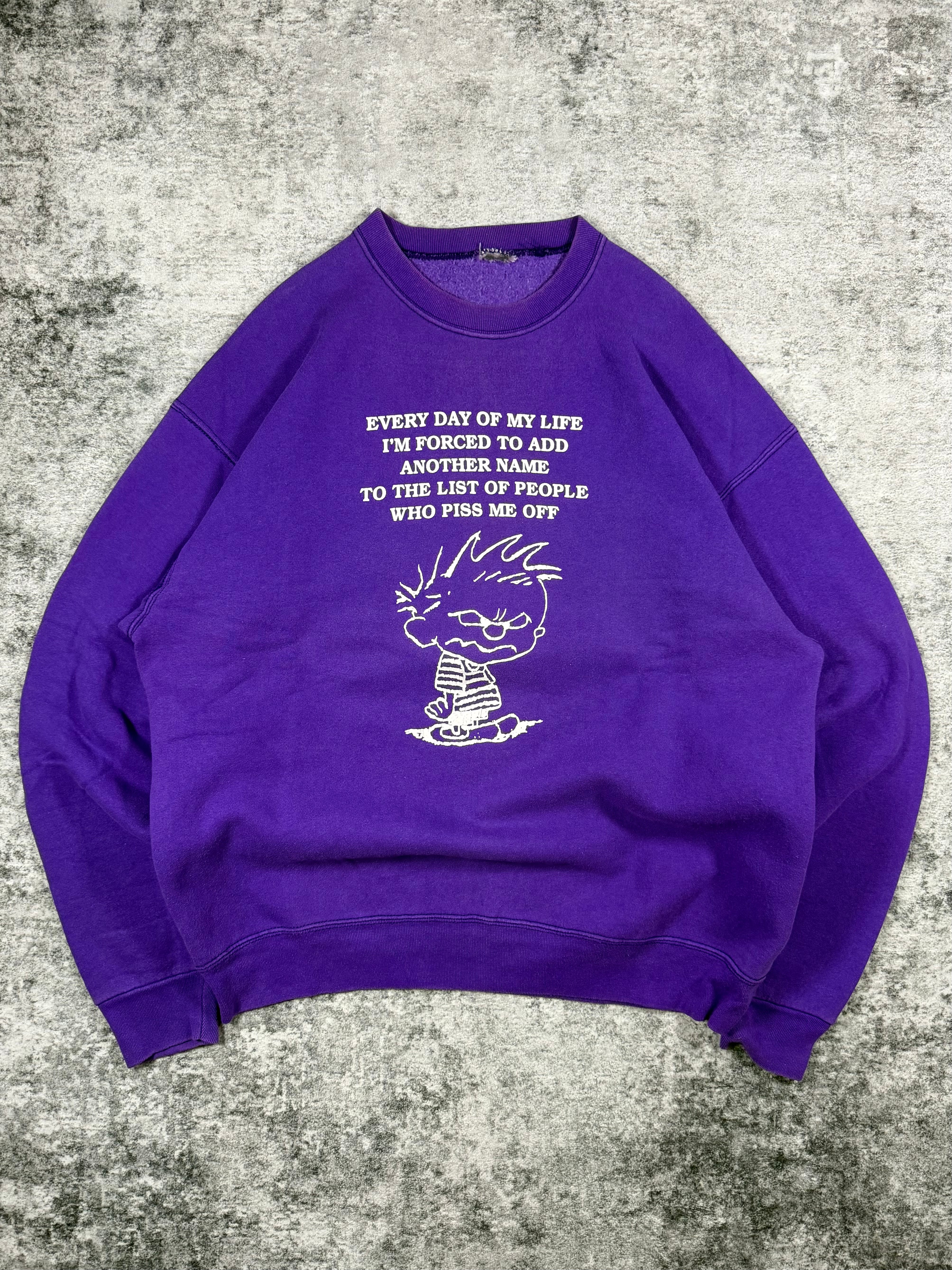 1990s Vintage Calvin & Hobbes ‘Piss Me Off’ Parody Crewneck