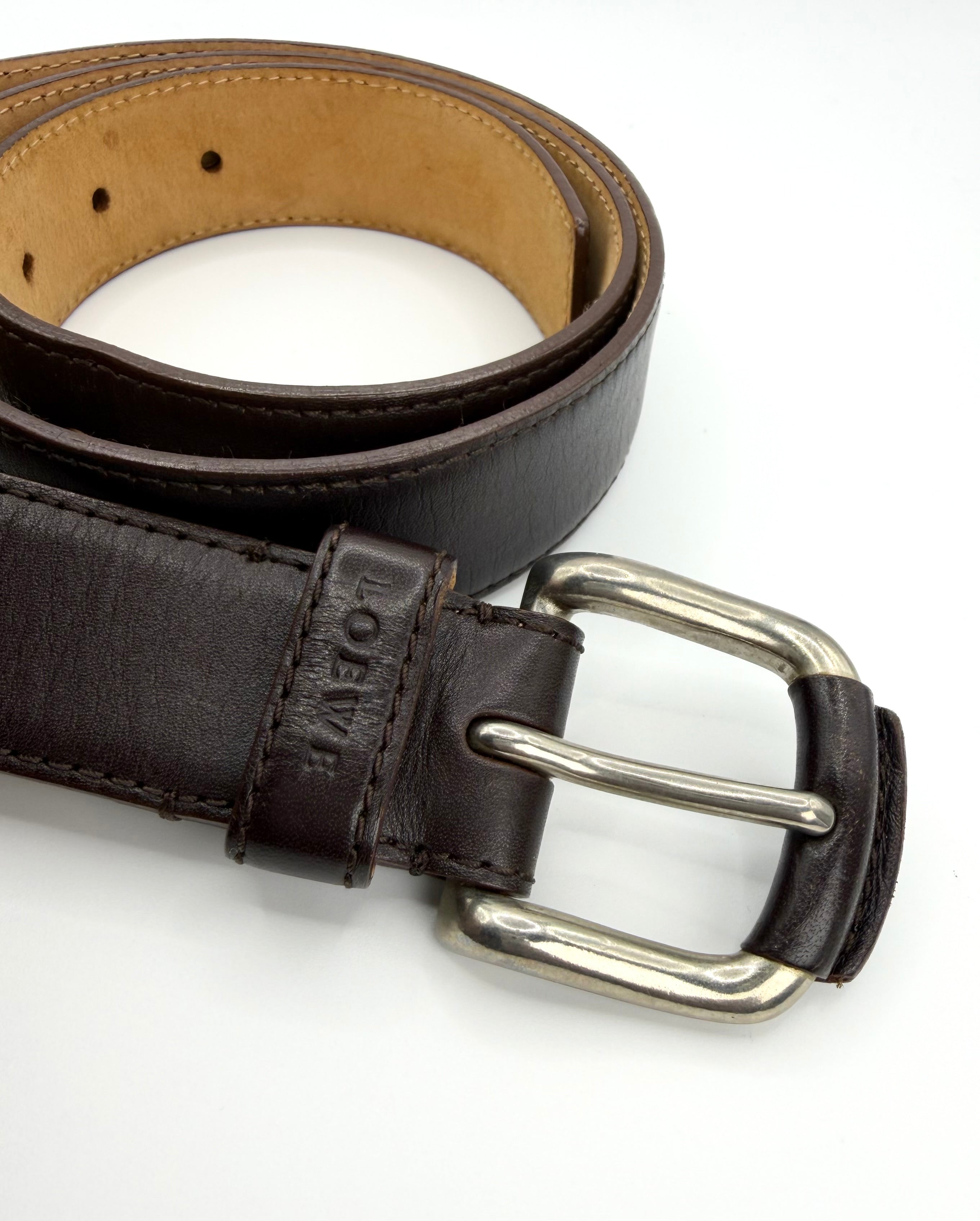Loewe Vintage Brown Leather Silver-Tone Buckle Belt