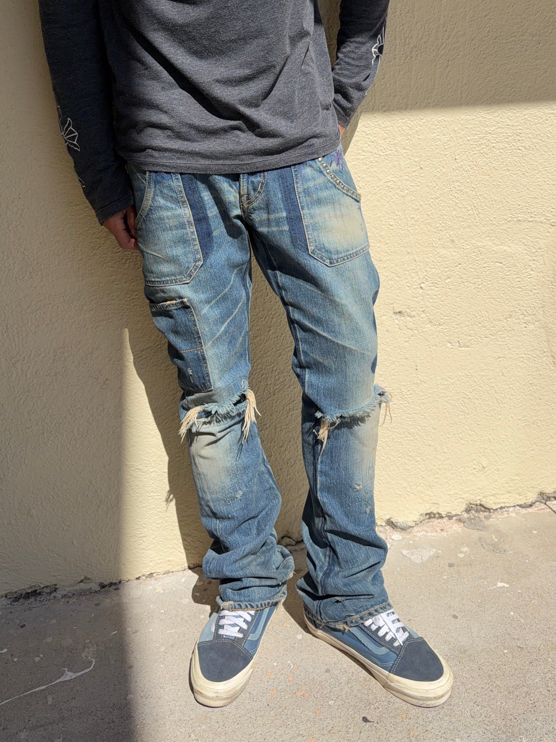 2000s Hysteric Glamour Reconstructed Faded Distress Flare Denim