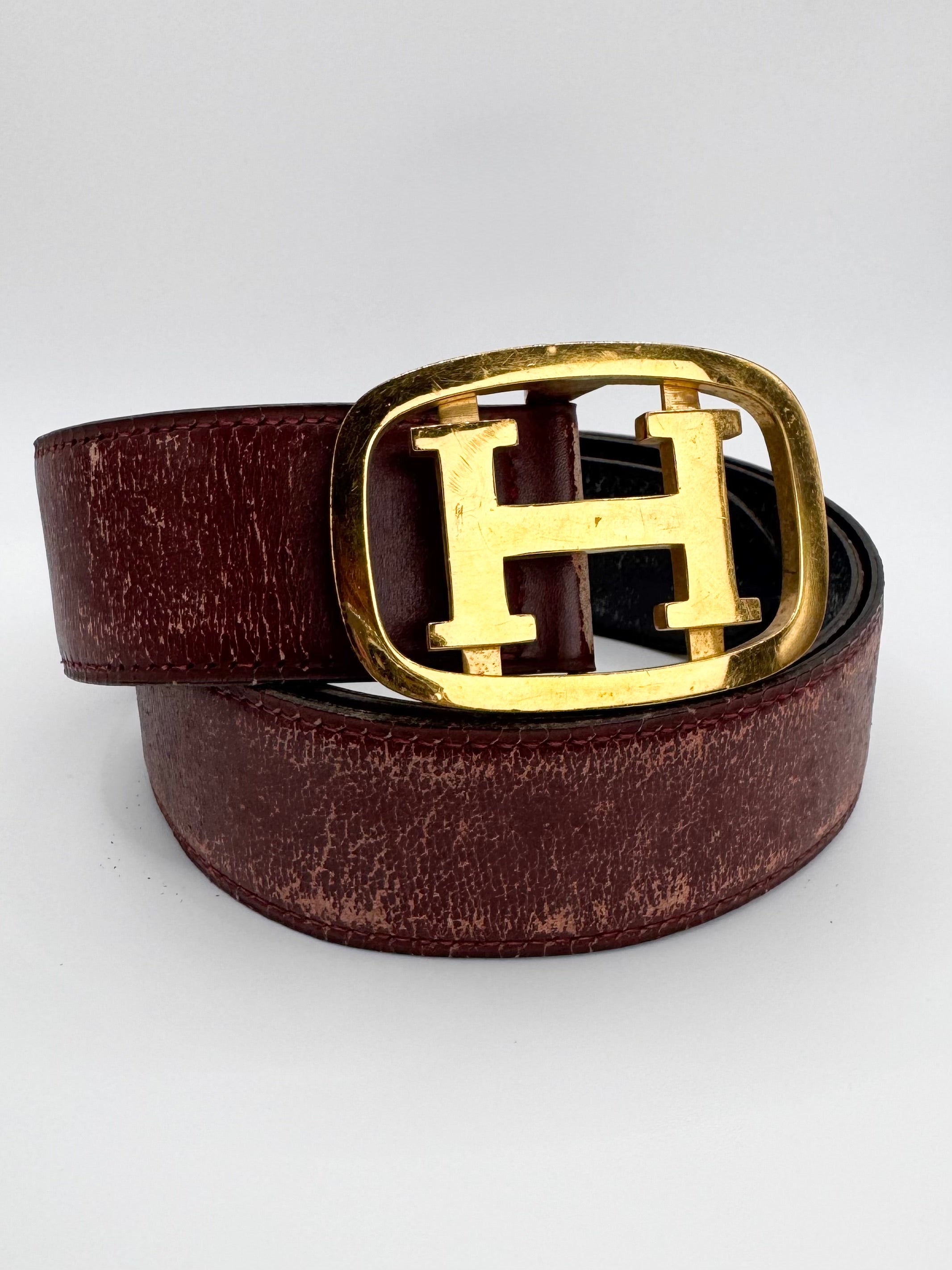 2000s Hermès Bordeaux Constance ‘H’ Leather Belt