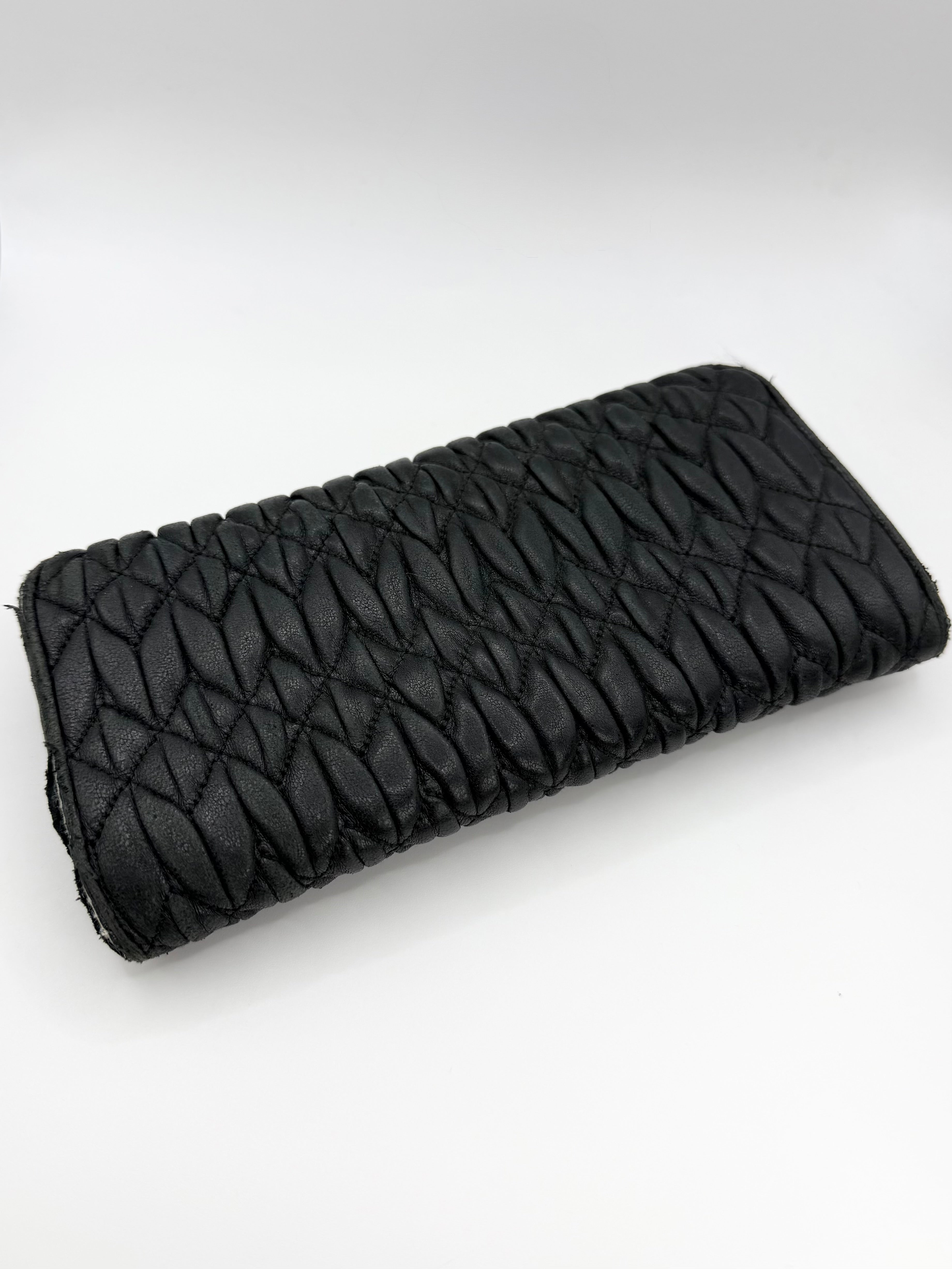 2000s Miu Miu Black Matelassé Leather Wallet