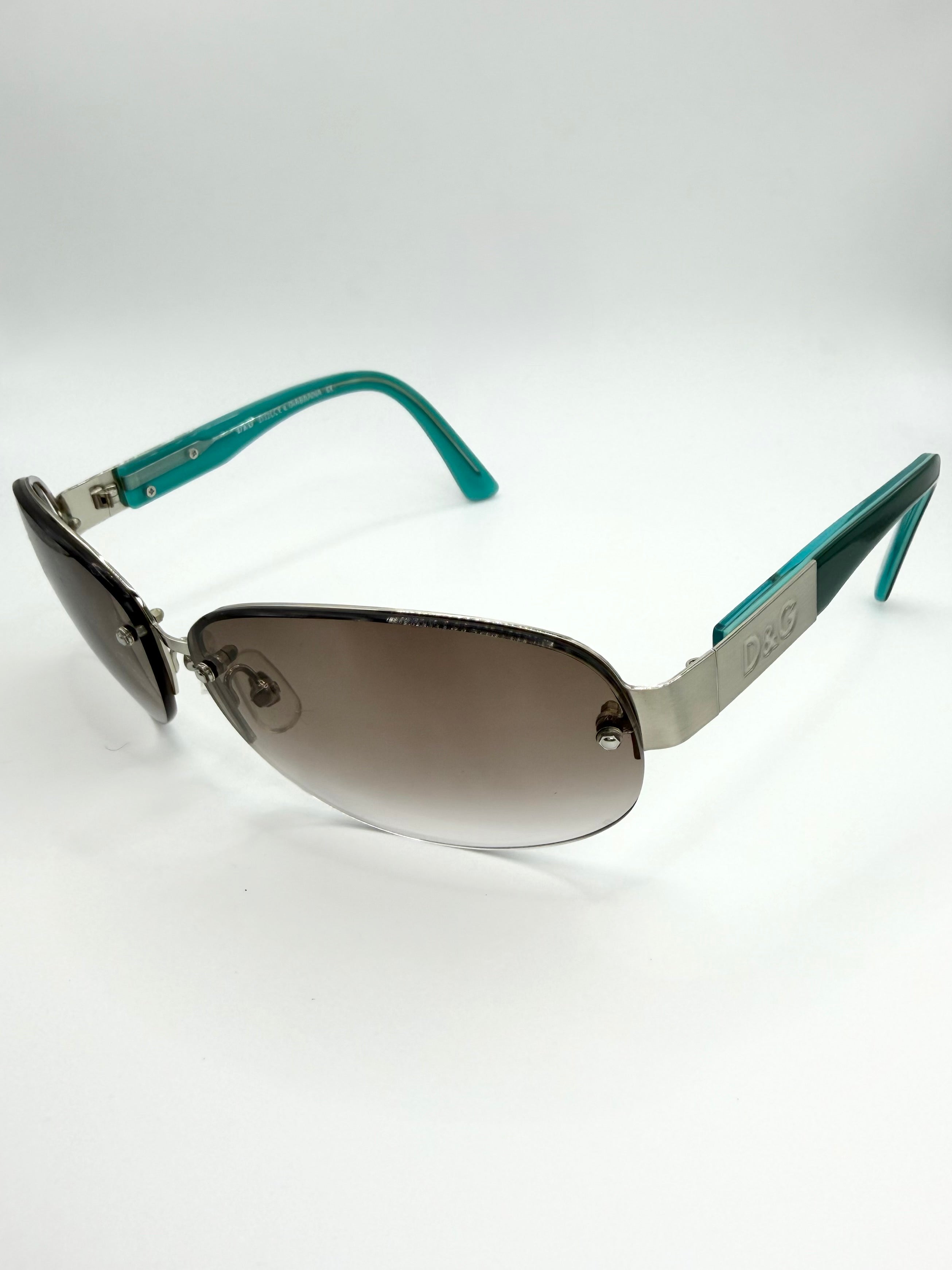 2000s Dolce & Gabbana ‘DD6038’ Teal Arm Rimless Sunglasses