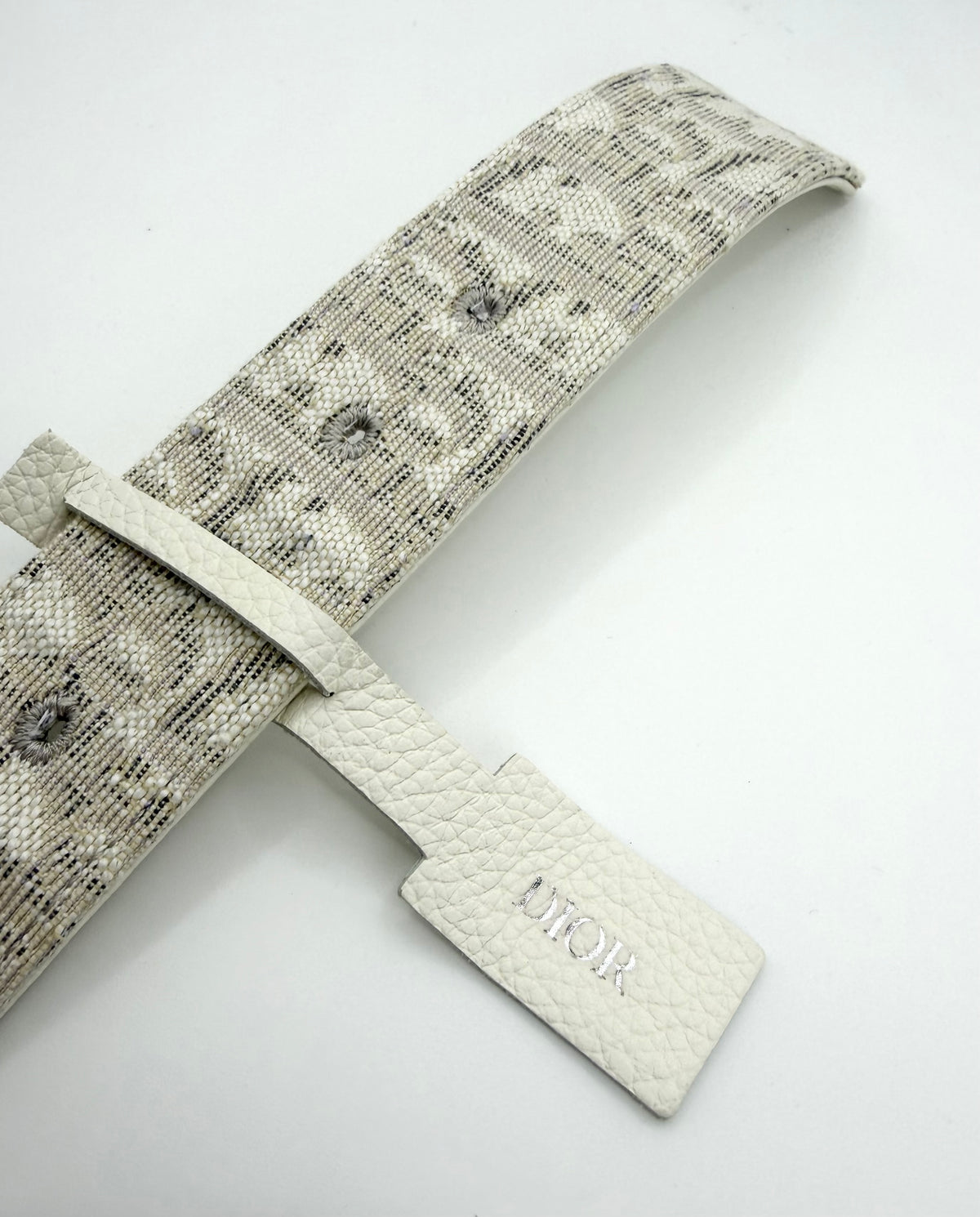 Dior White Oblique Jacquard Sculptural ‘CD’ Canvas Leather Belt