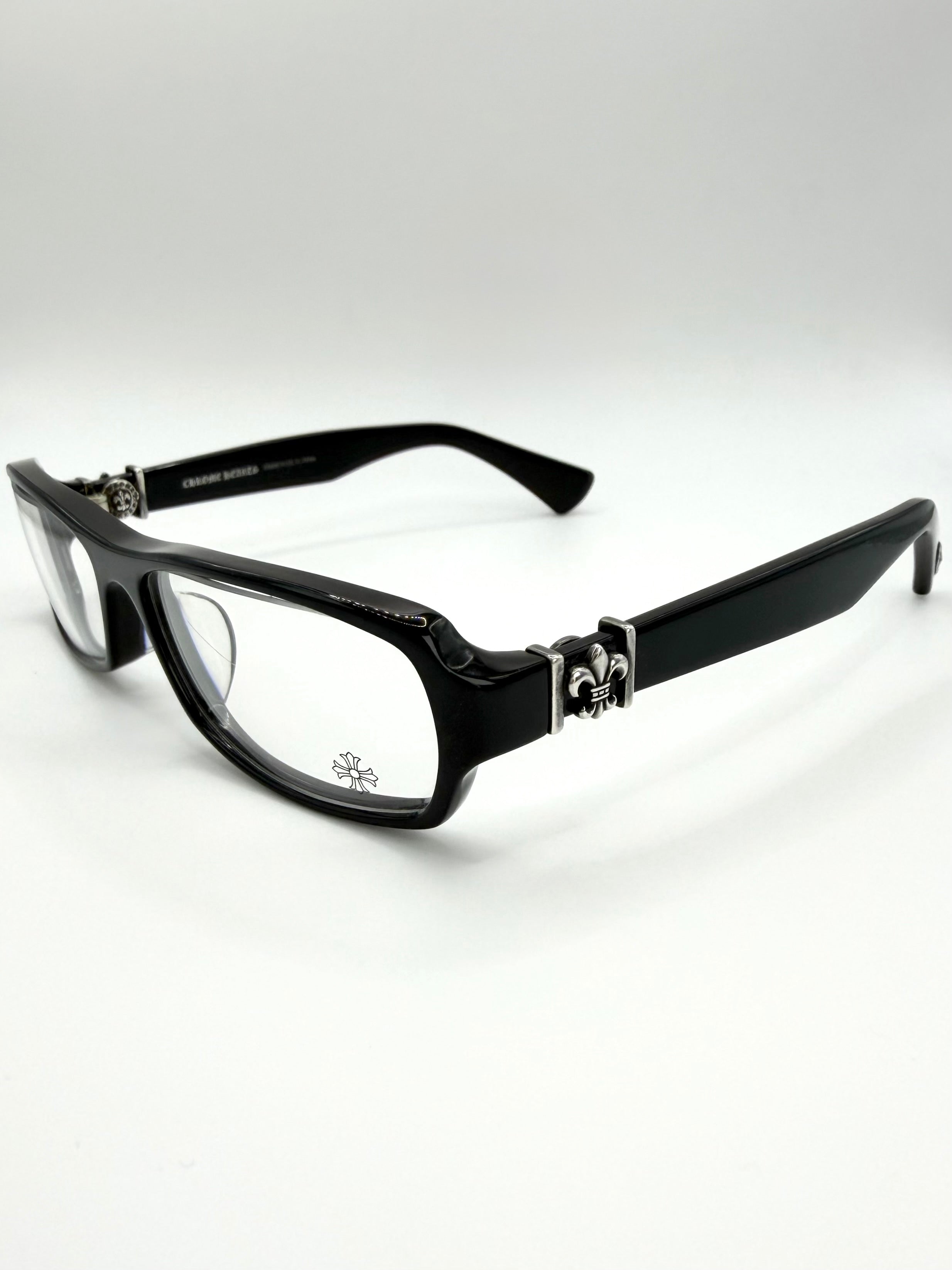 Black Chrome Hearts Gittin Any II Glasses showcased from side view on white background 