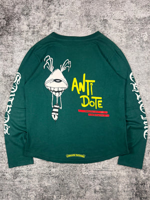 Chrome Hearts longsleeve in Teal color way with artwork by Matty Boy throughout including gothic white sleeve texts on the sleeves. 