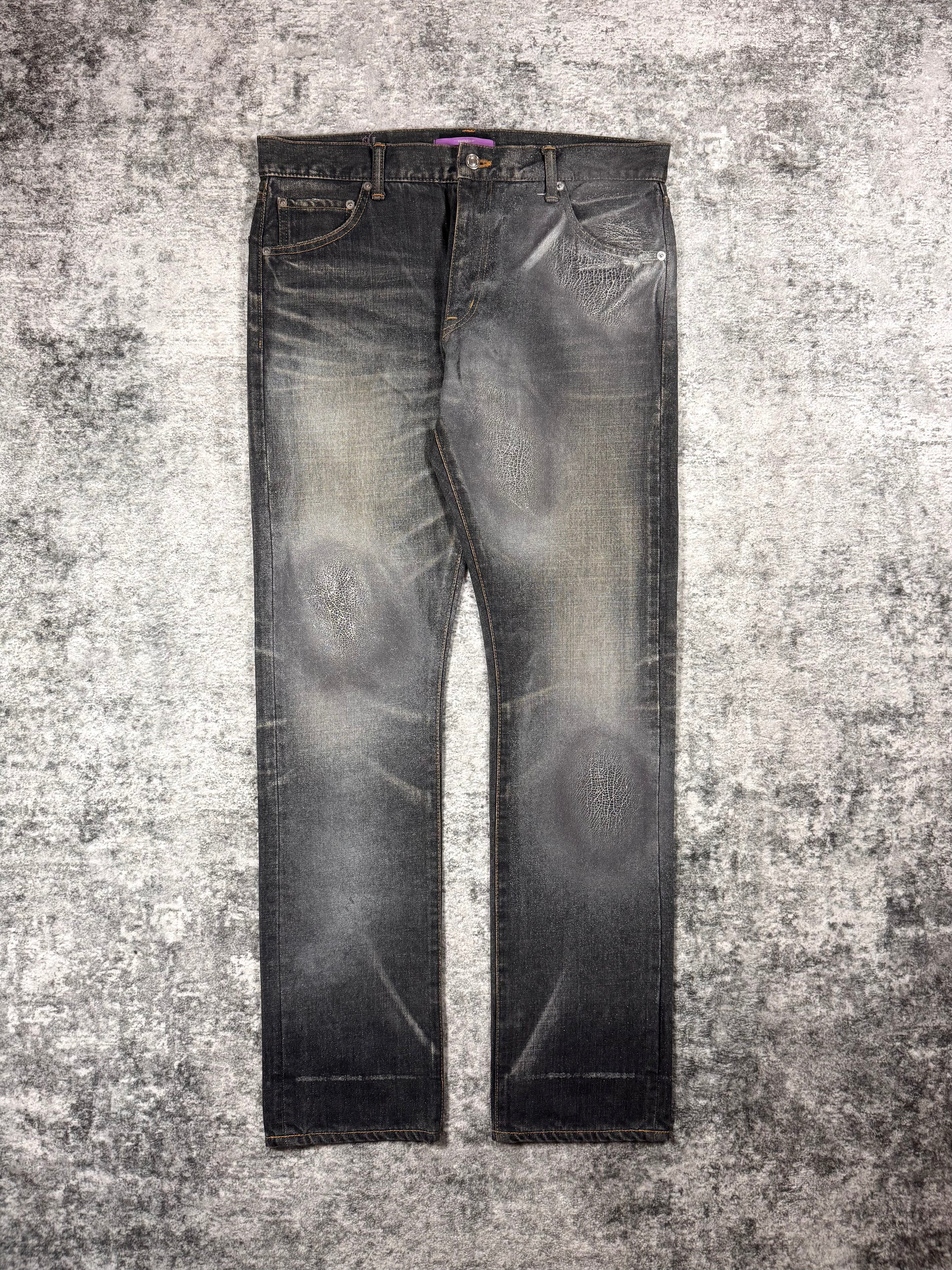2000s Swagger Python Scale Coated Faded Wash Denim