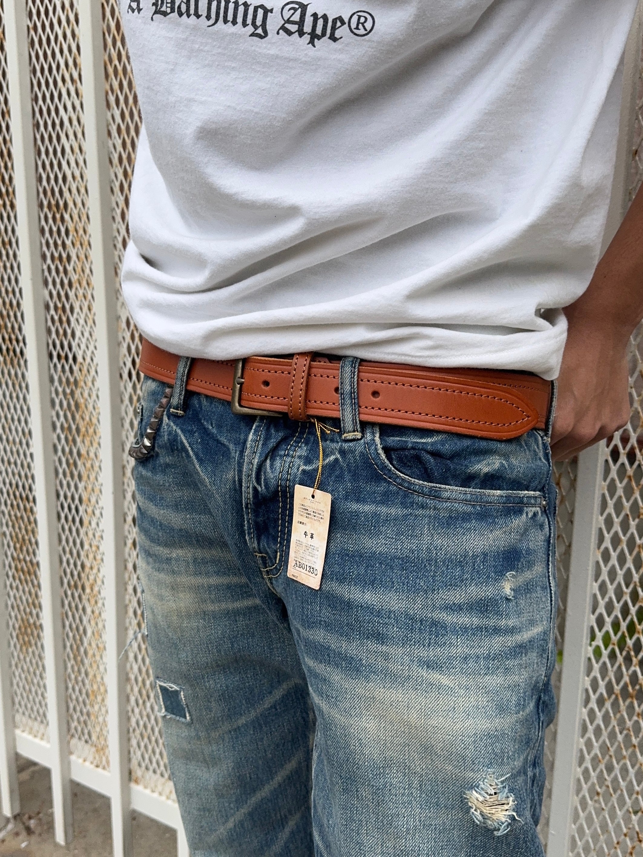 90s Balenciaga Vintage ‘Saddle-Stitched’ Tan Calf Leather Belt