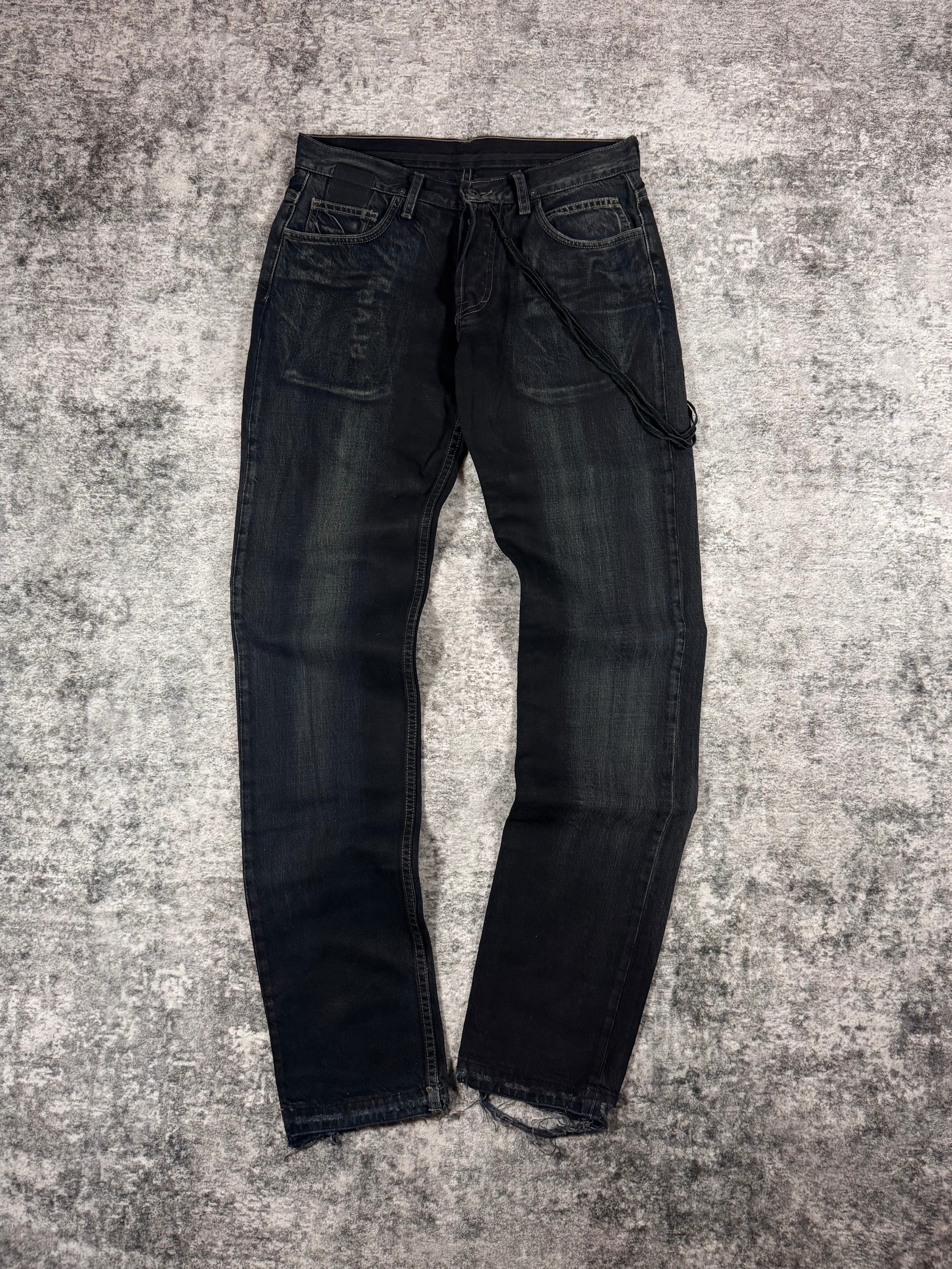 2000s Rick Owens SLAB Waxed ‘Oil Spill’ Suede Link Denim