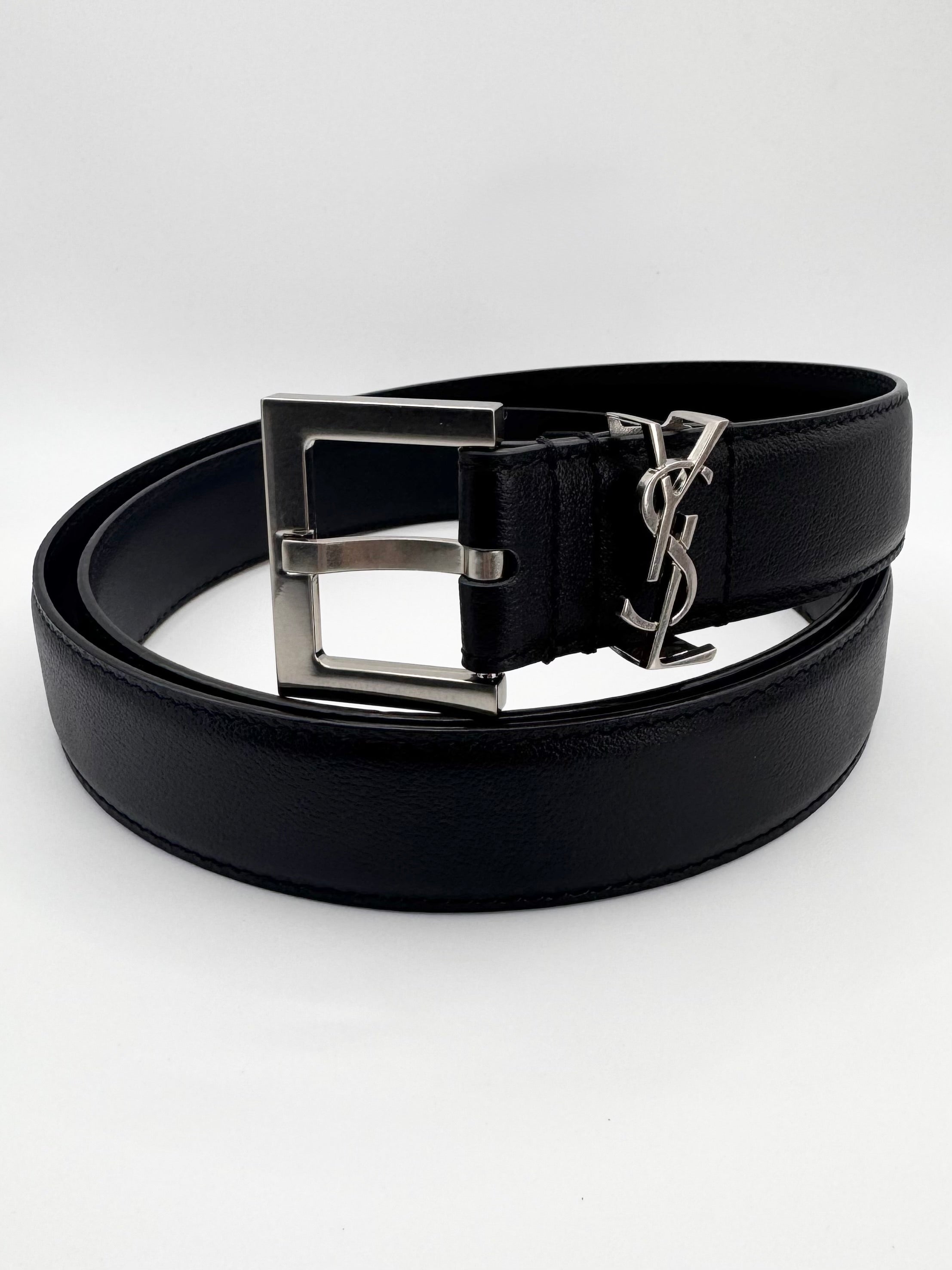 Saint Laurent Black Mini ‘YSL’ Logo Leather Belt