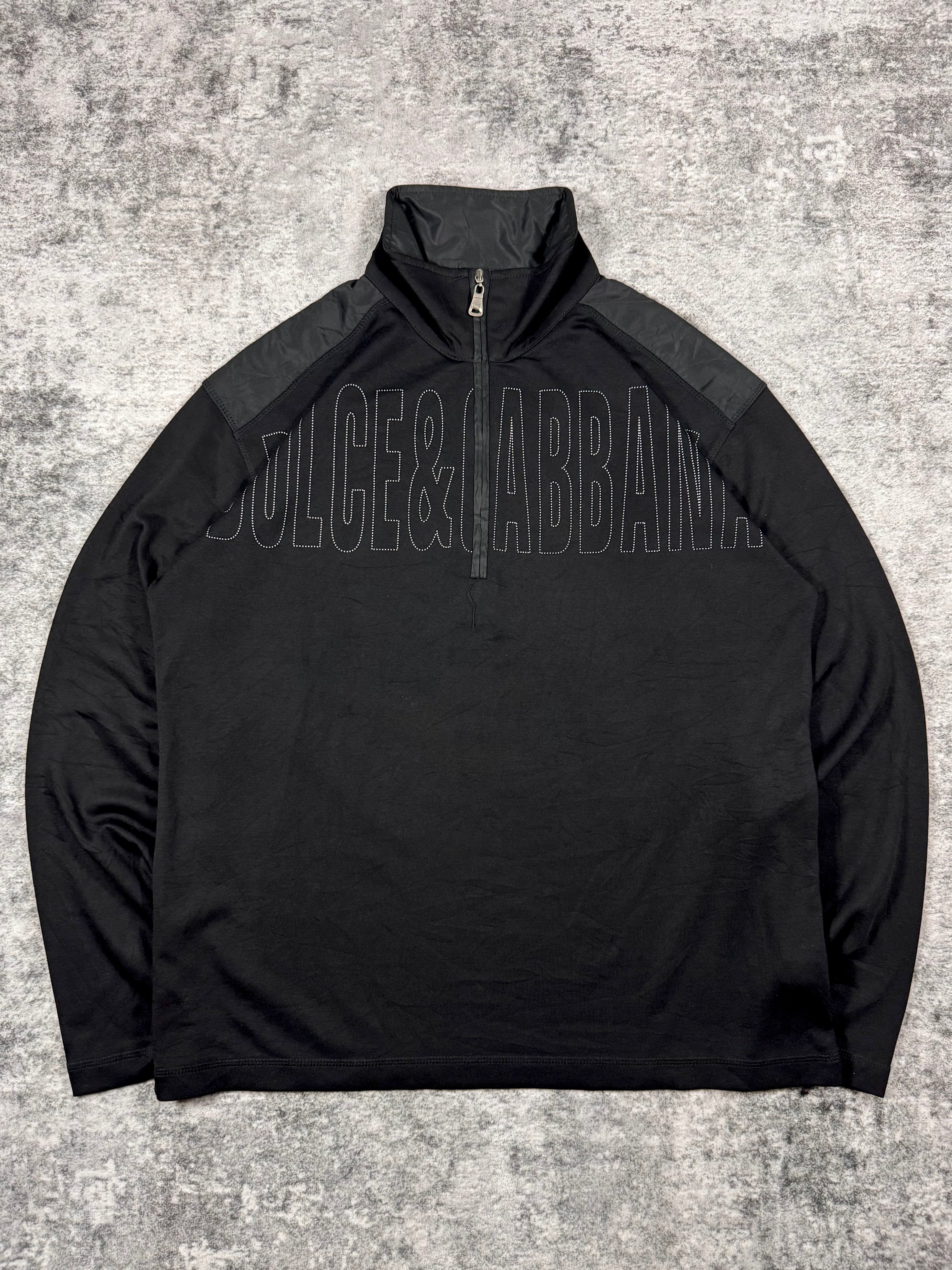 2000s Dolce & Gabbana Tonal Embroidered Logo Panel Quarter-Zip