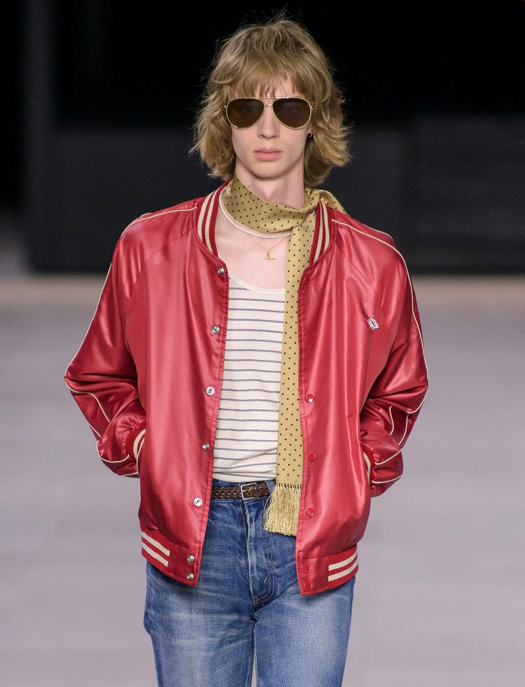 SS20 Celine Heidi Slimane ‘Teddy’ Red Satin Runway Jacket