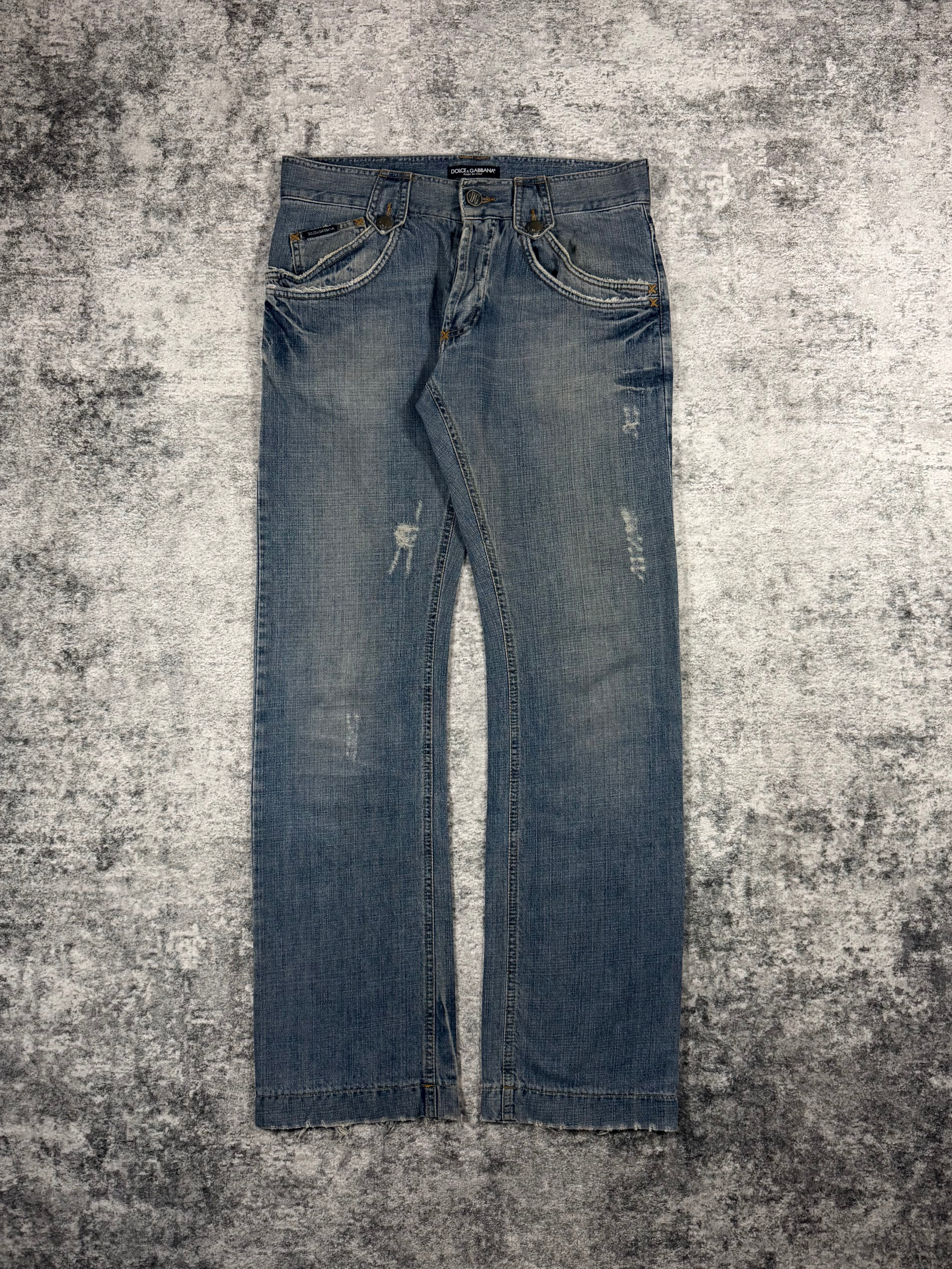 2000s Dolce & Gabbana Faded Wash Double Pocket Distressed Denim