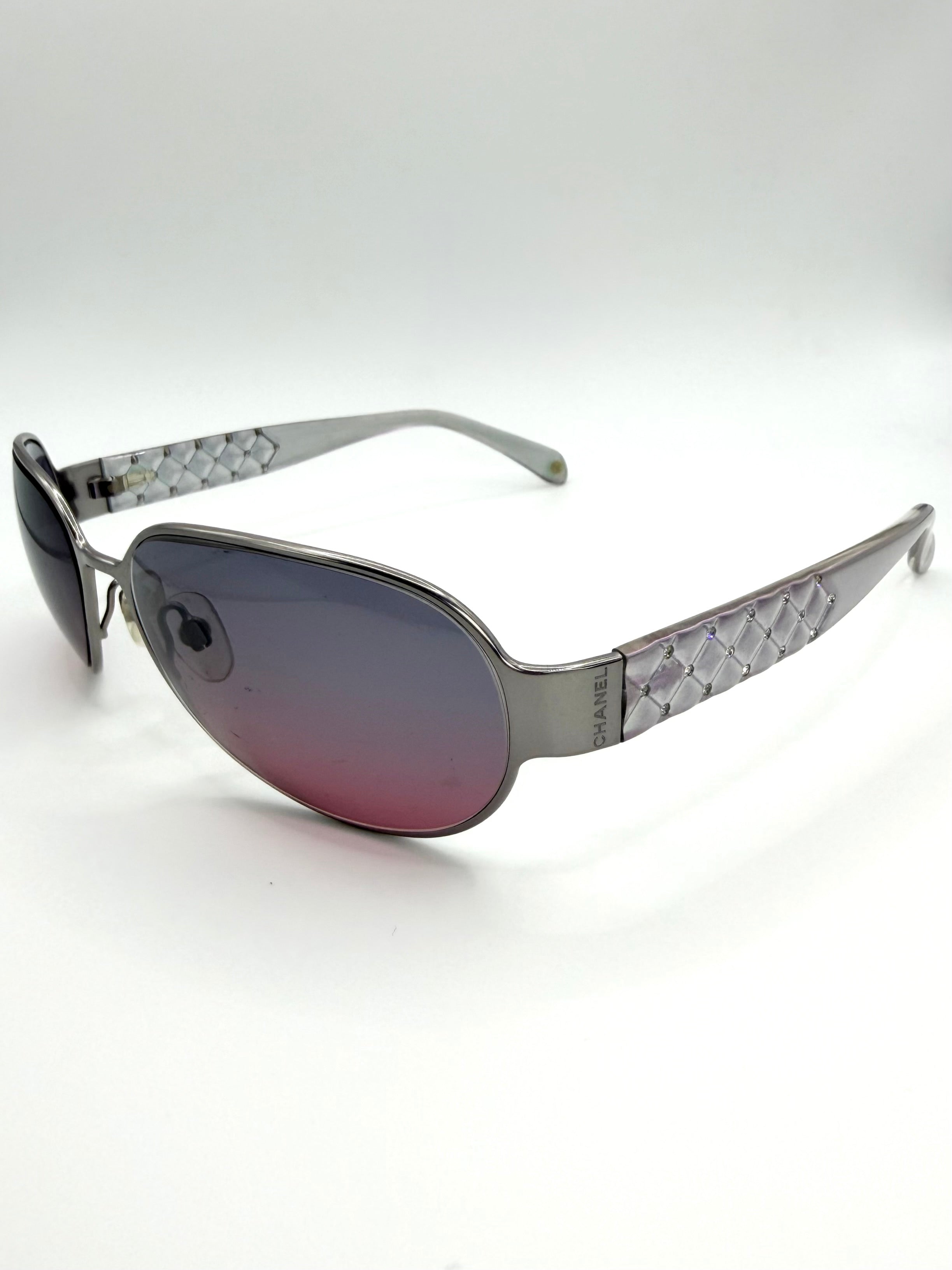 Chanel ‘4102-B’ Iridescent Diamond Quilt Silver Sunglasses