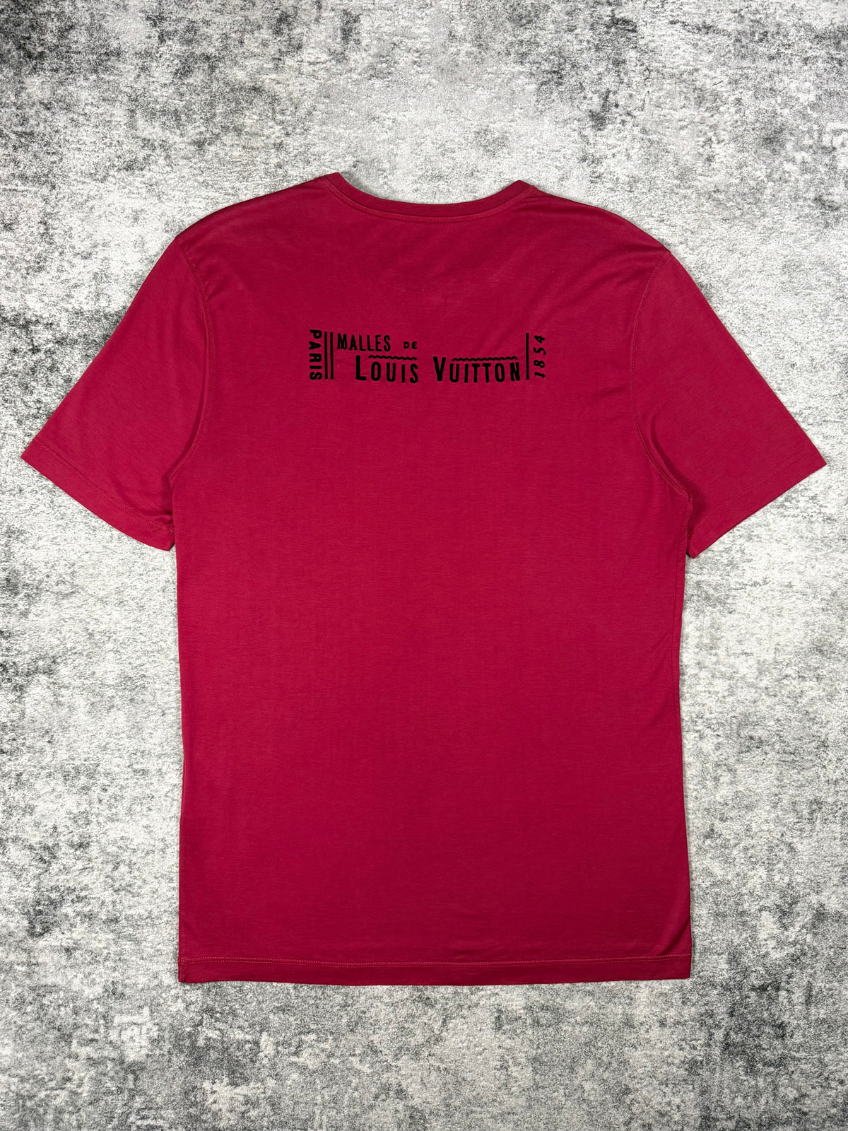 2000s Louis Vuitton 'Malles de 1854' Burgundy Logo T shirt