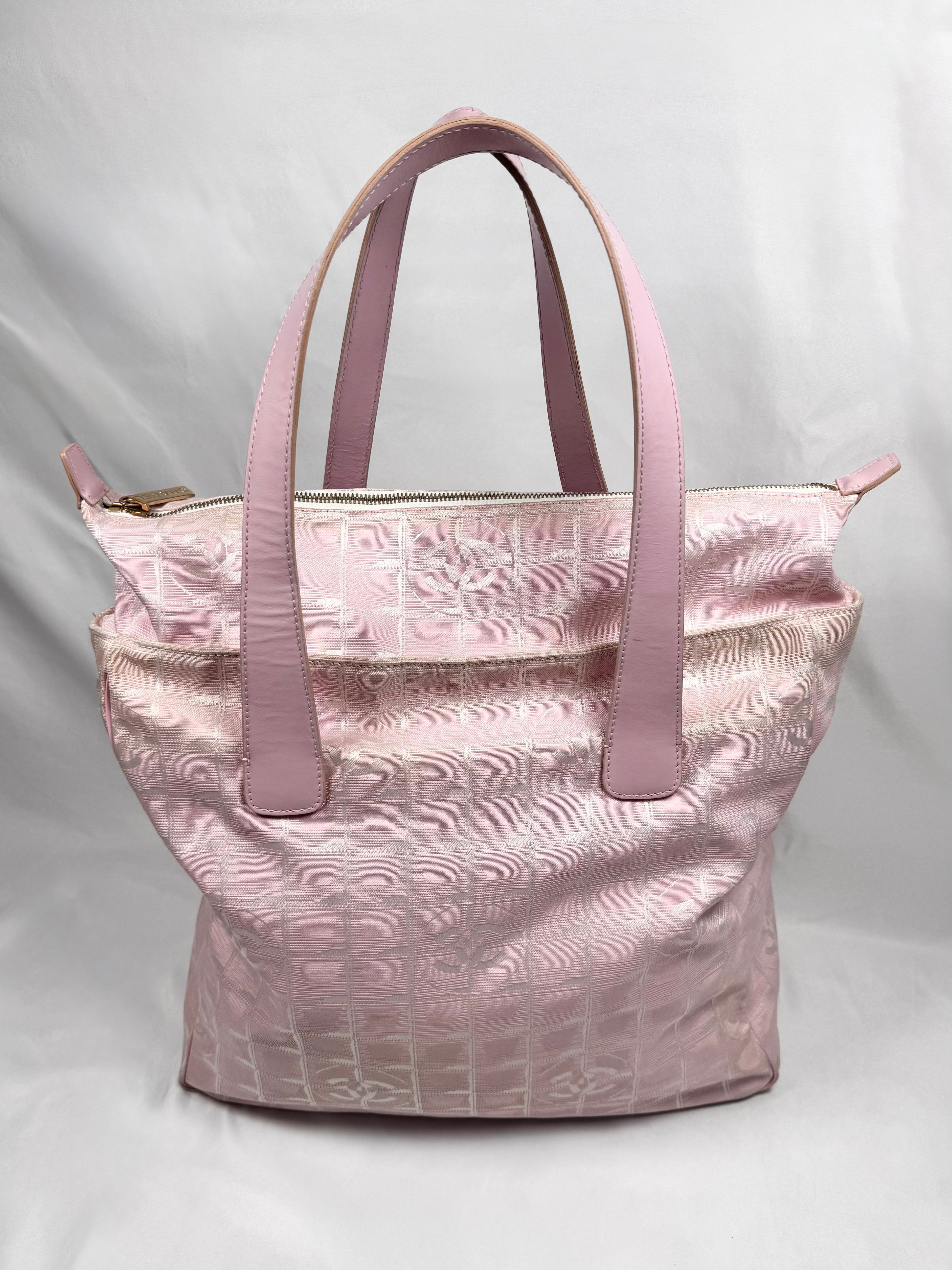 2000s Chanel Travel Line ‘CC’ Jacquard Pink Nylon Giant Tote Bag