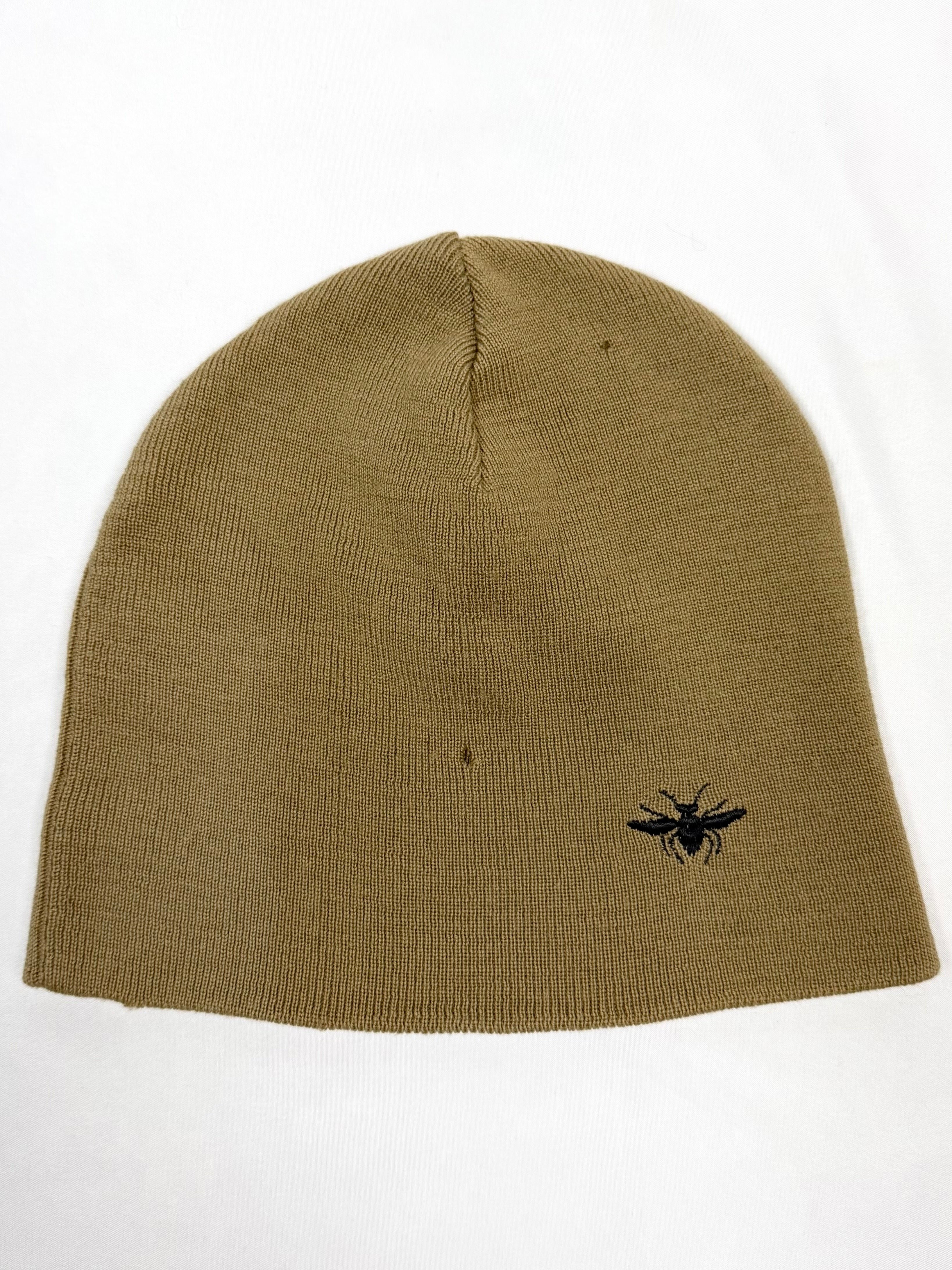  Dior Homme tan wool beanie with black bee embroidery front view