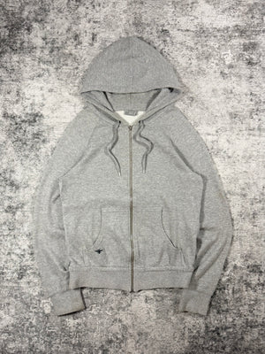 Early 2010s Dior Homme Kris Van Assche heather grey zip-up hoodie with black bee embroidery detail and slim silhouette.