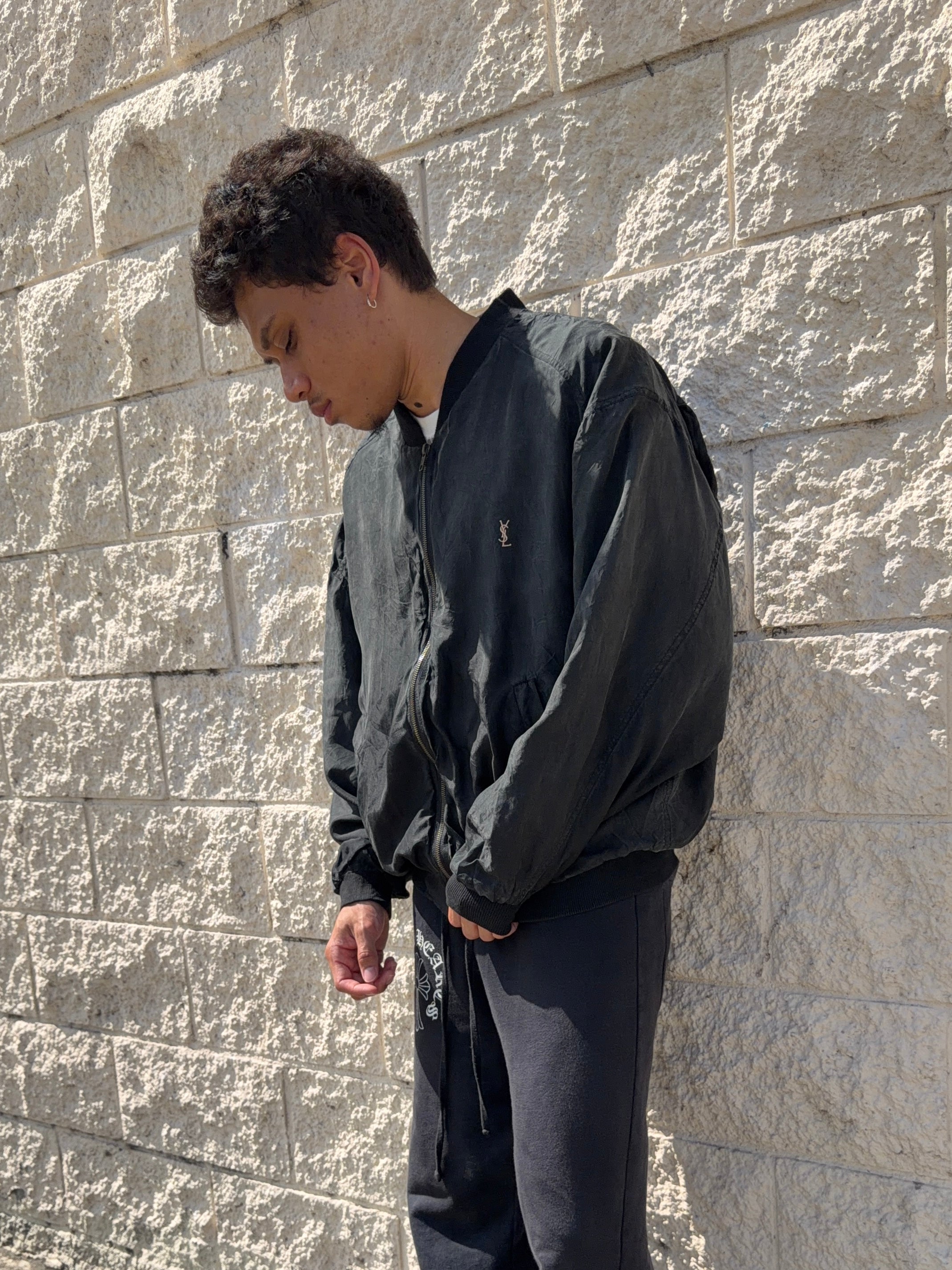 90s Yves Saint Laurent Sun Faded Black 'YSL' Logo Embroidery Jacket