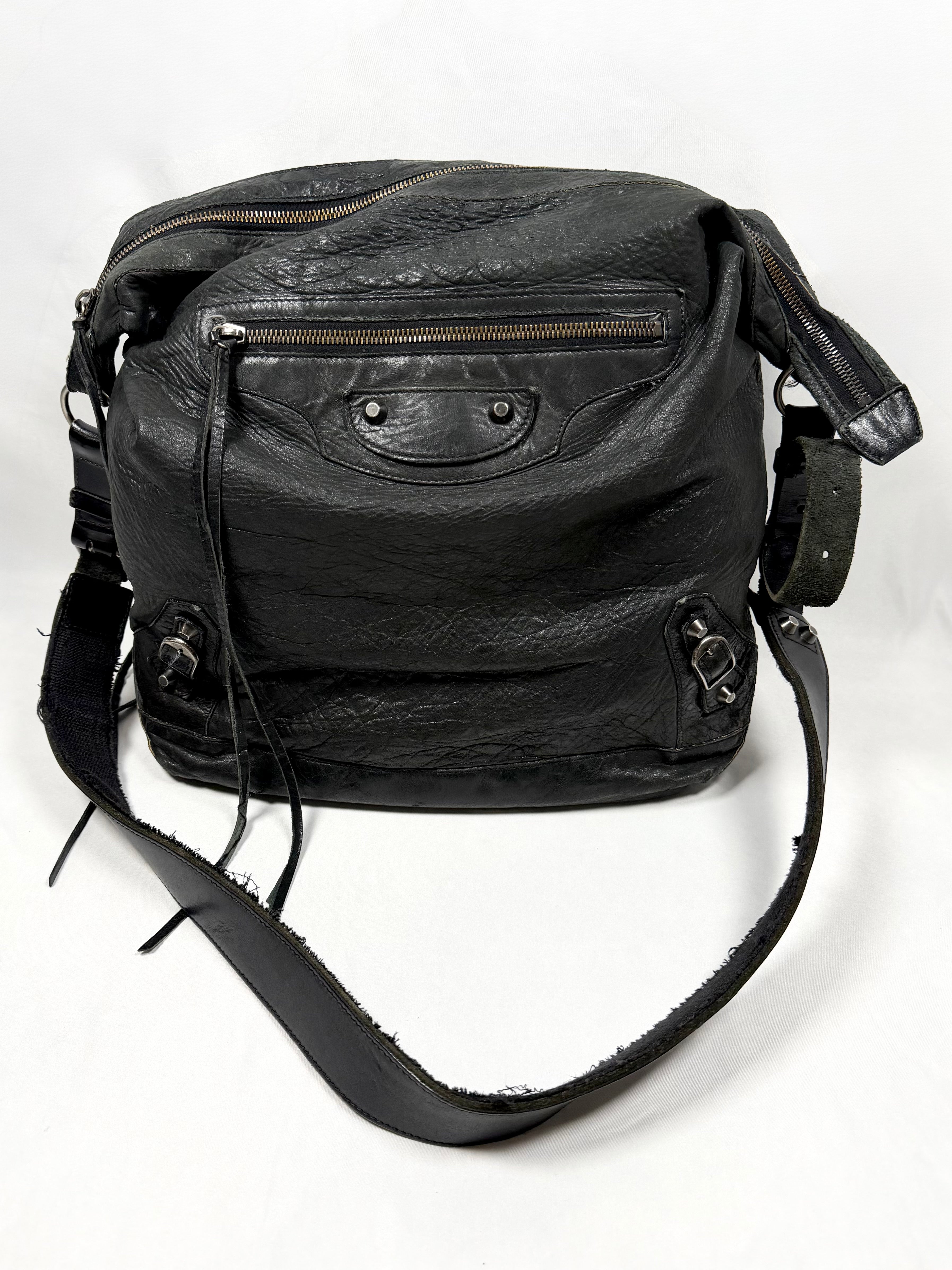 2000s Balenciaga 'The Day' Black Arena Leather Hobo Shoulder Bag