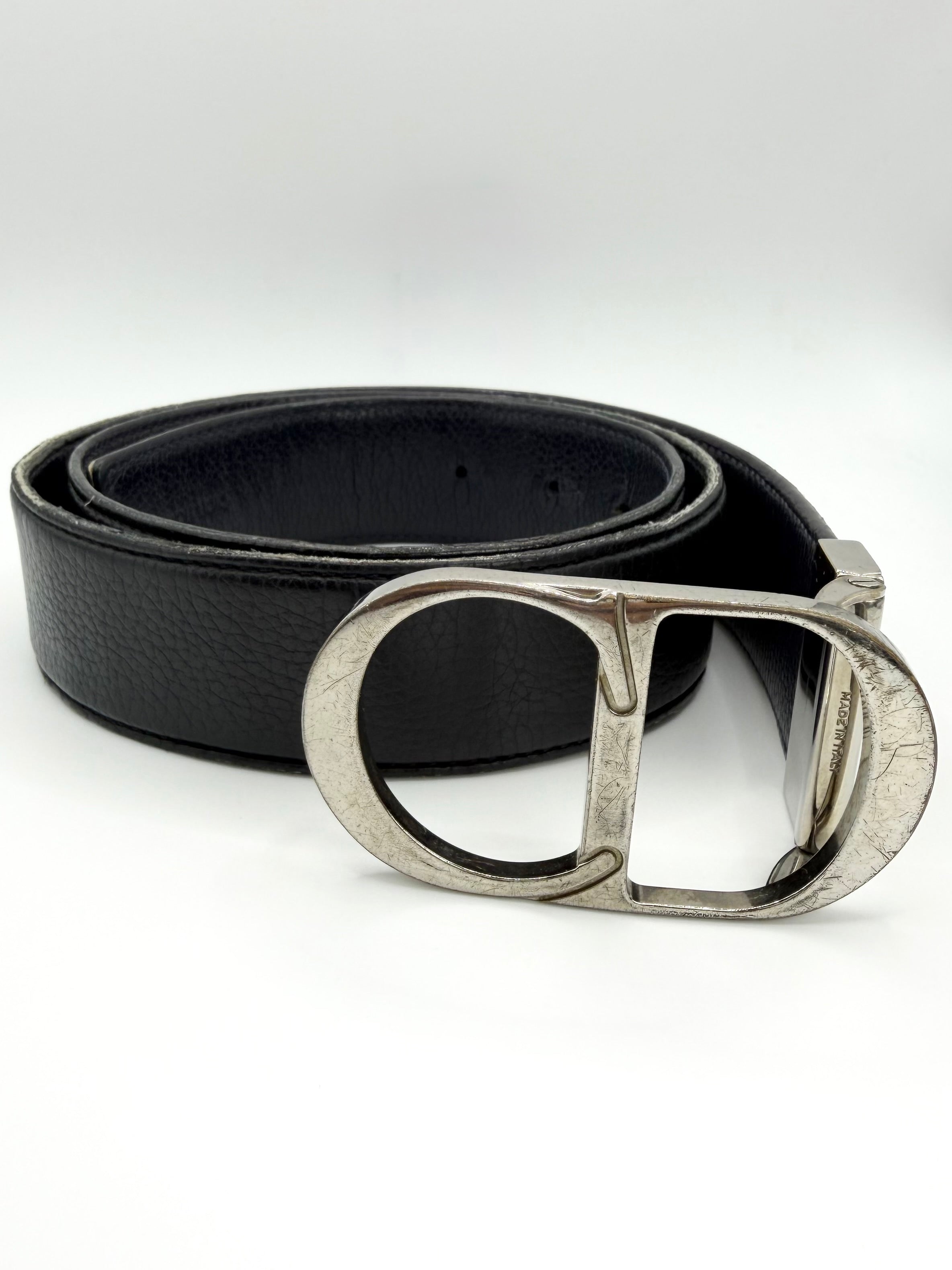 Dior Homme ‘CD’ Buckle Reversible Black/Navy Leather Belt