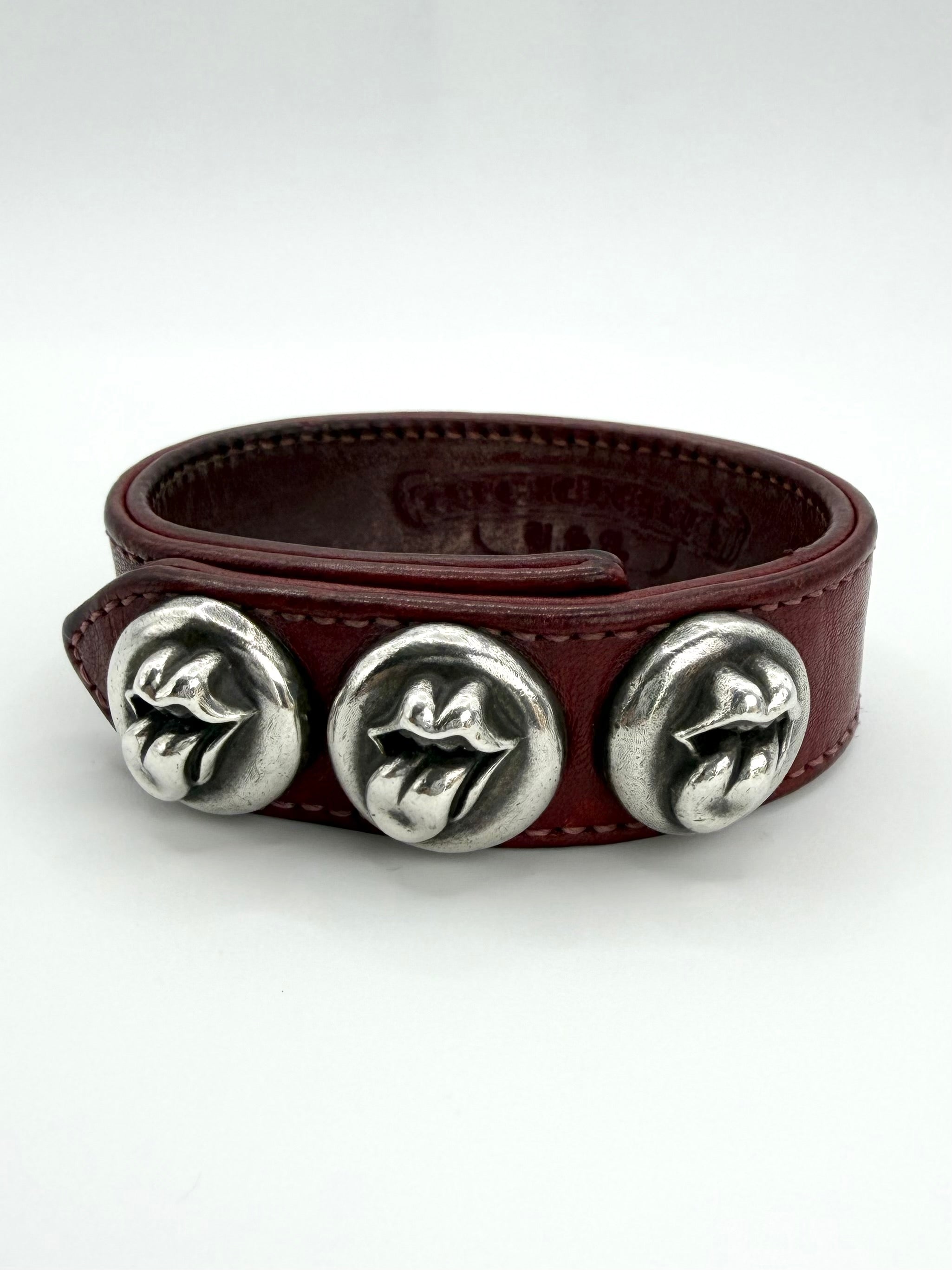 Chrome Hearts Rolling Stones ‘Lip & Tongue’ Burgundy Leather Bracelet
