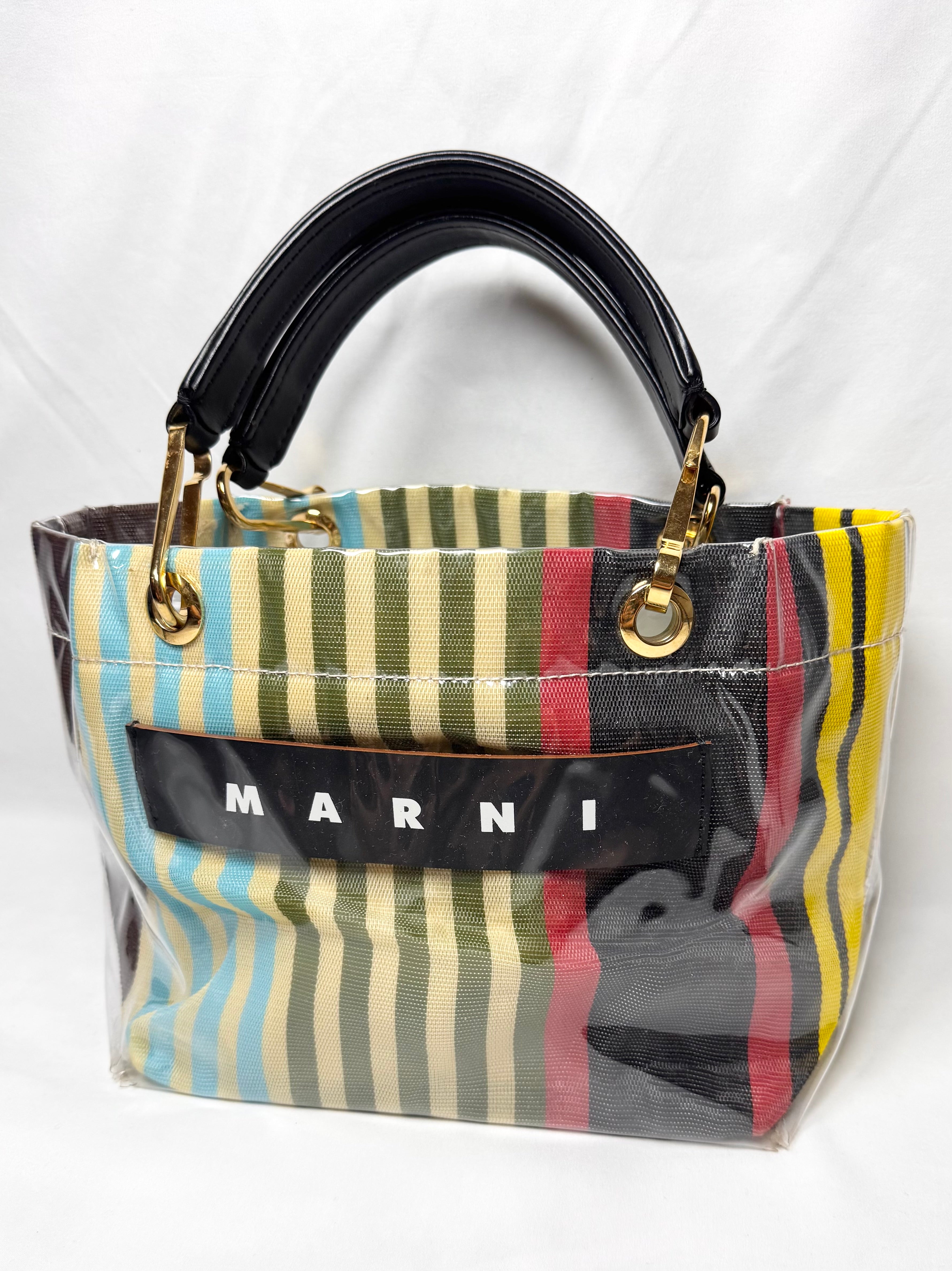 SS20 Marni PVC-Coated Striped Canvas Tote Bag