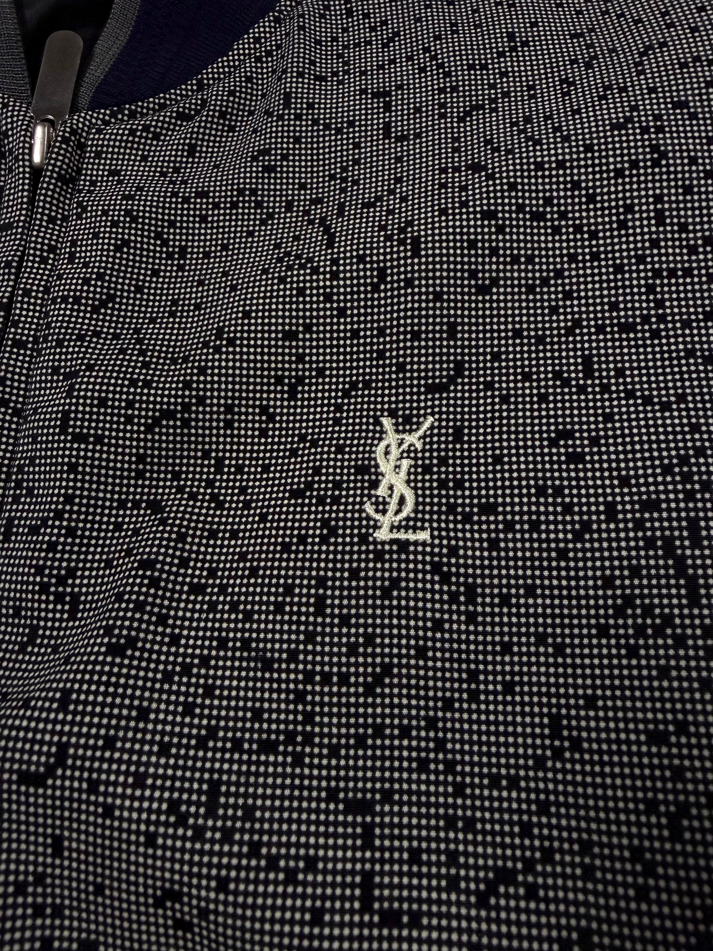 1990s Yves Saint Laurent Vintage ‘YSL’ Embroidery Micro Dot Jacquard Bomber Jacket