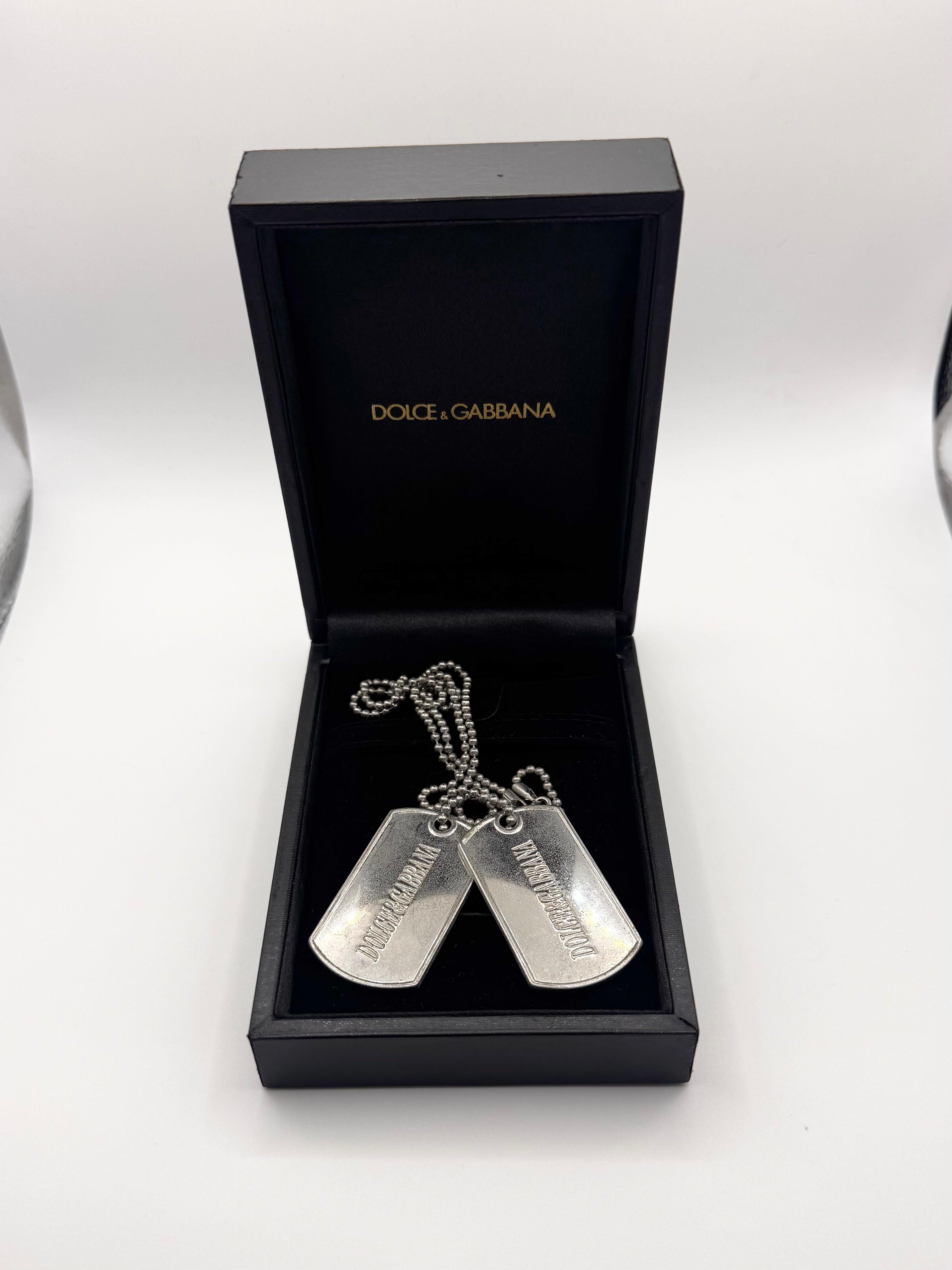 2000s Dolce & Gabbana Silver Dual Dog Tag Necklace