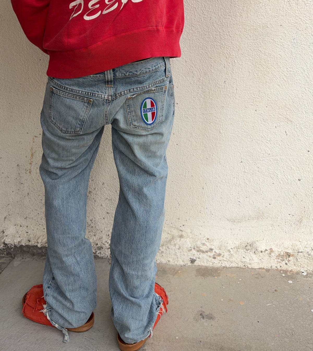 2003 Dolce & Gabbana ‘Italia’ Crest Patchwork Faded Wash Denim