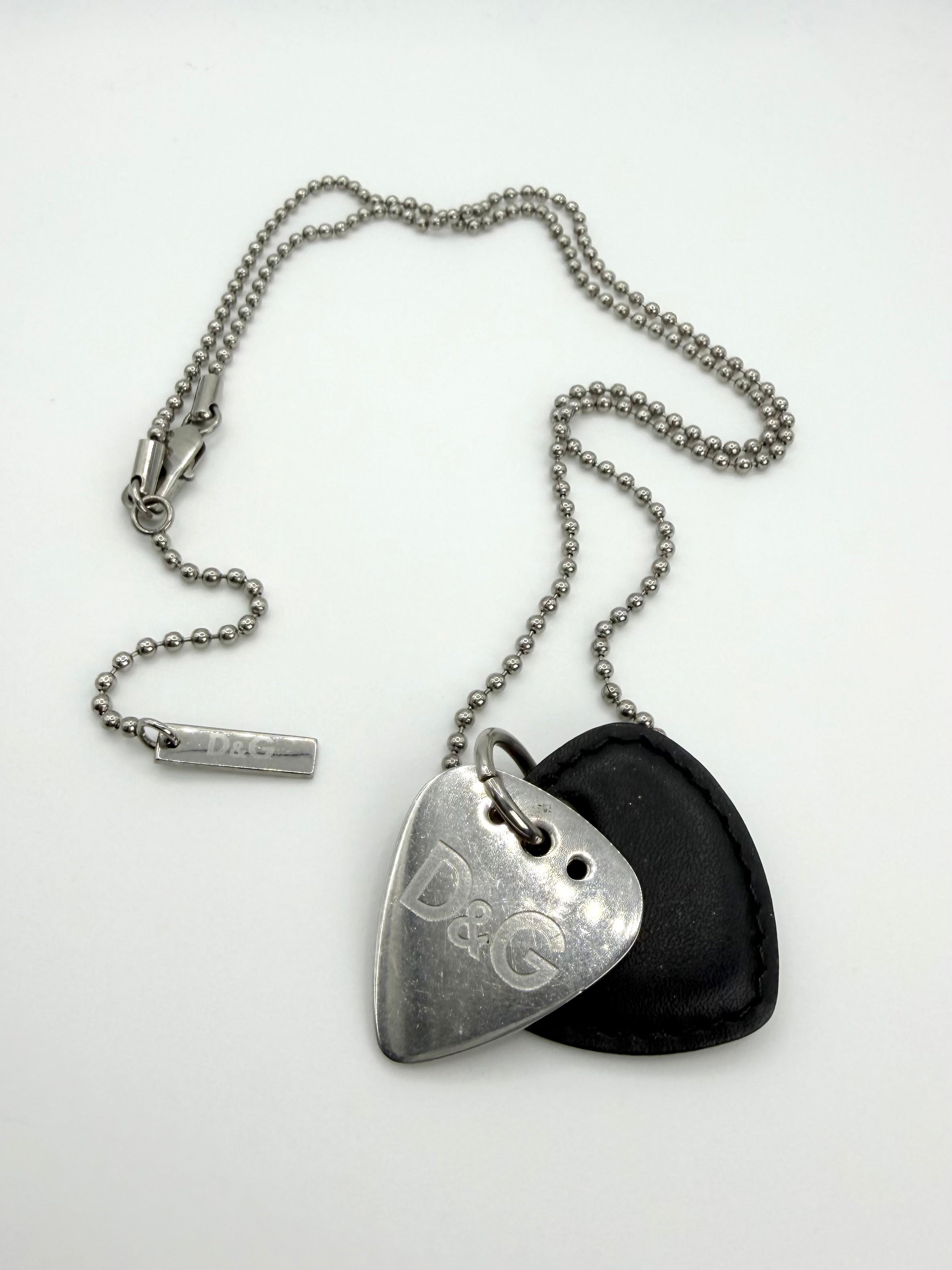 2000s Dolce & Gabbana Vintage Leather Guitar Pick Necklace