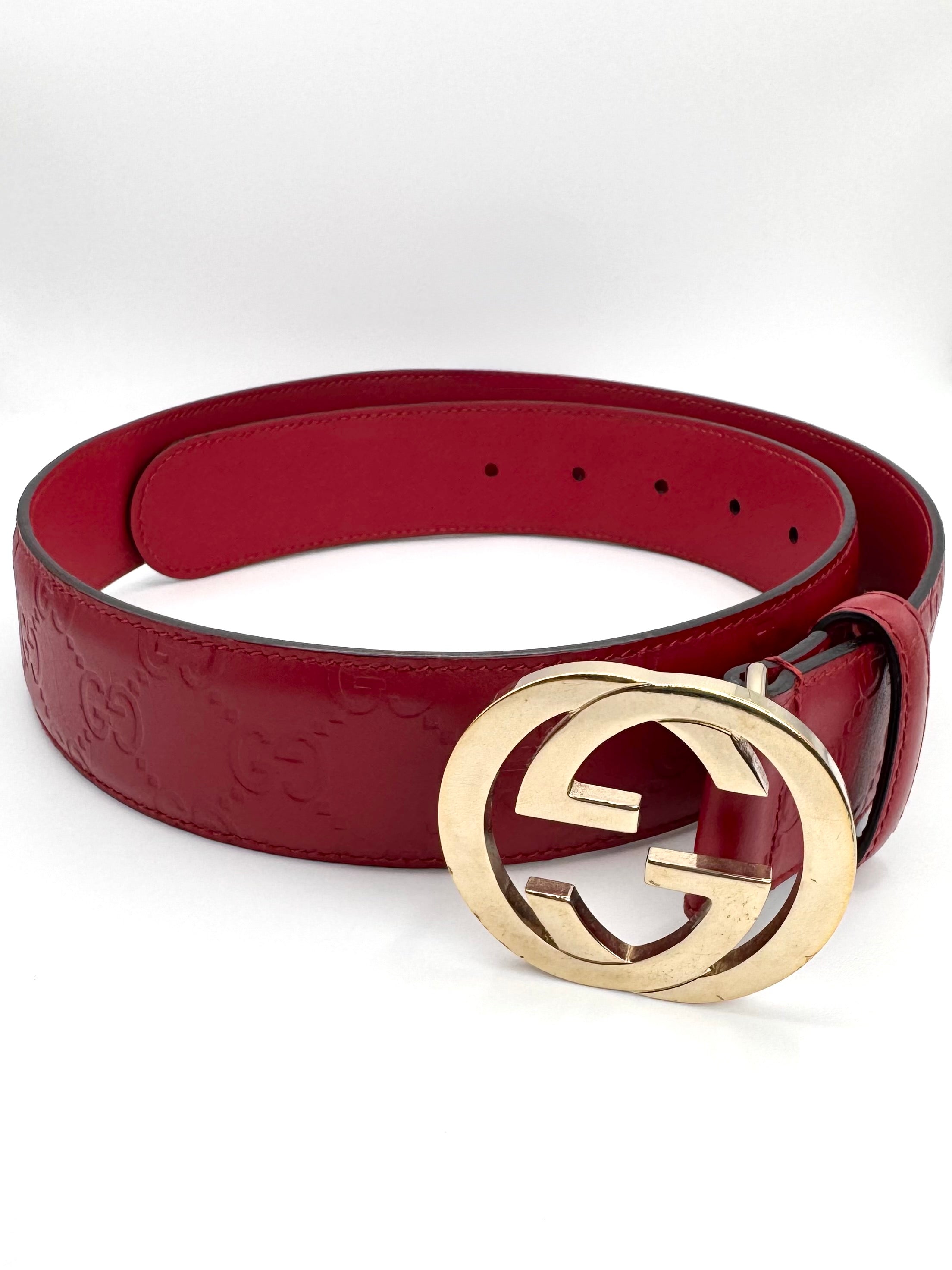 Gucci Frida Gianni ‘Guccisima’ Red GG Logo Leathed Belt