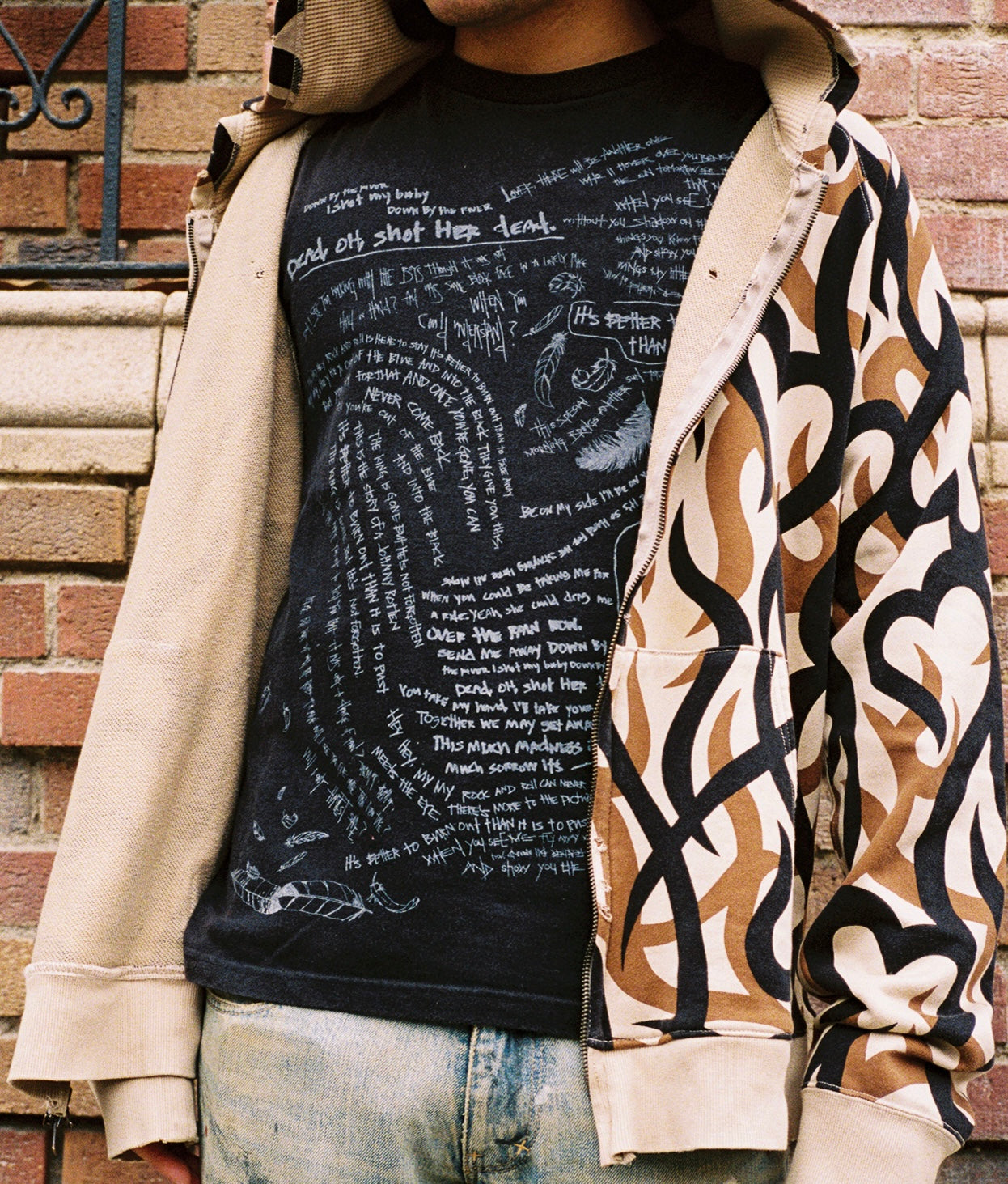 SS08 Number (N)ine “Birds” Feather Lyric Scribble T shirt