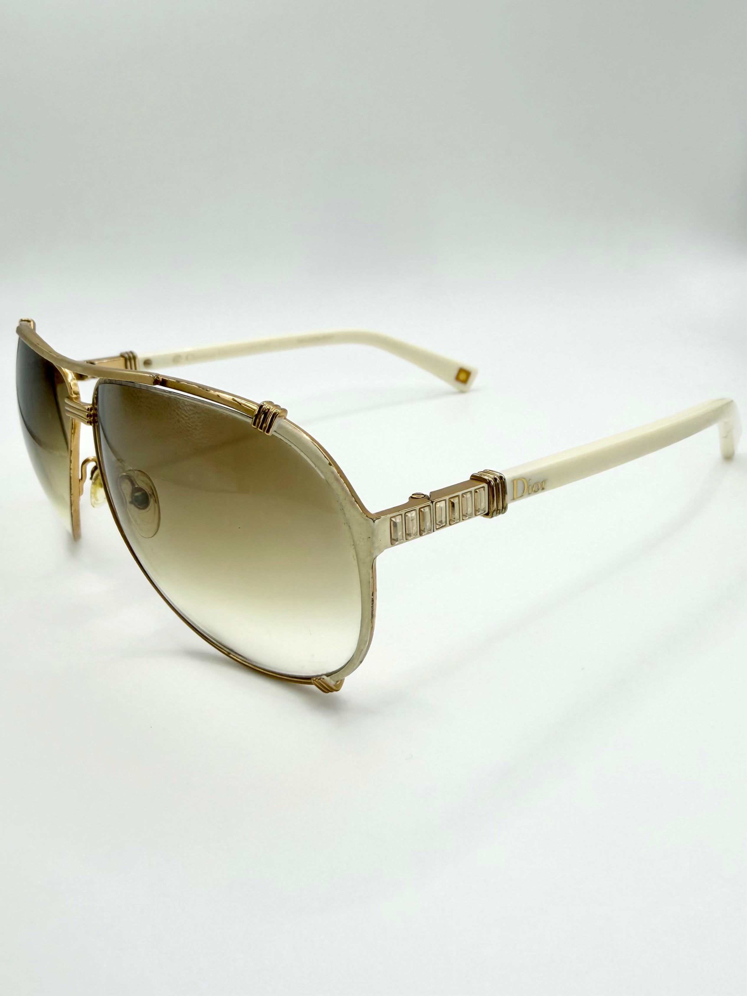 2000s Christian Dior ‘Chicago 2’ Gold Accent Aviator Sunglasses