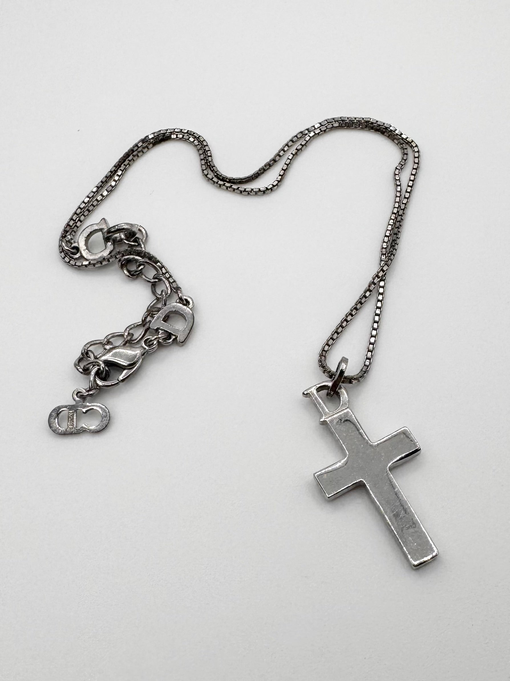2000s Christian Dior Vintage ‘D’ Cross Silver Necklace