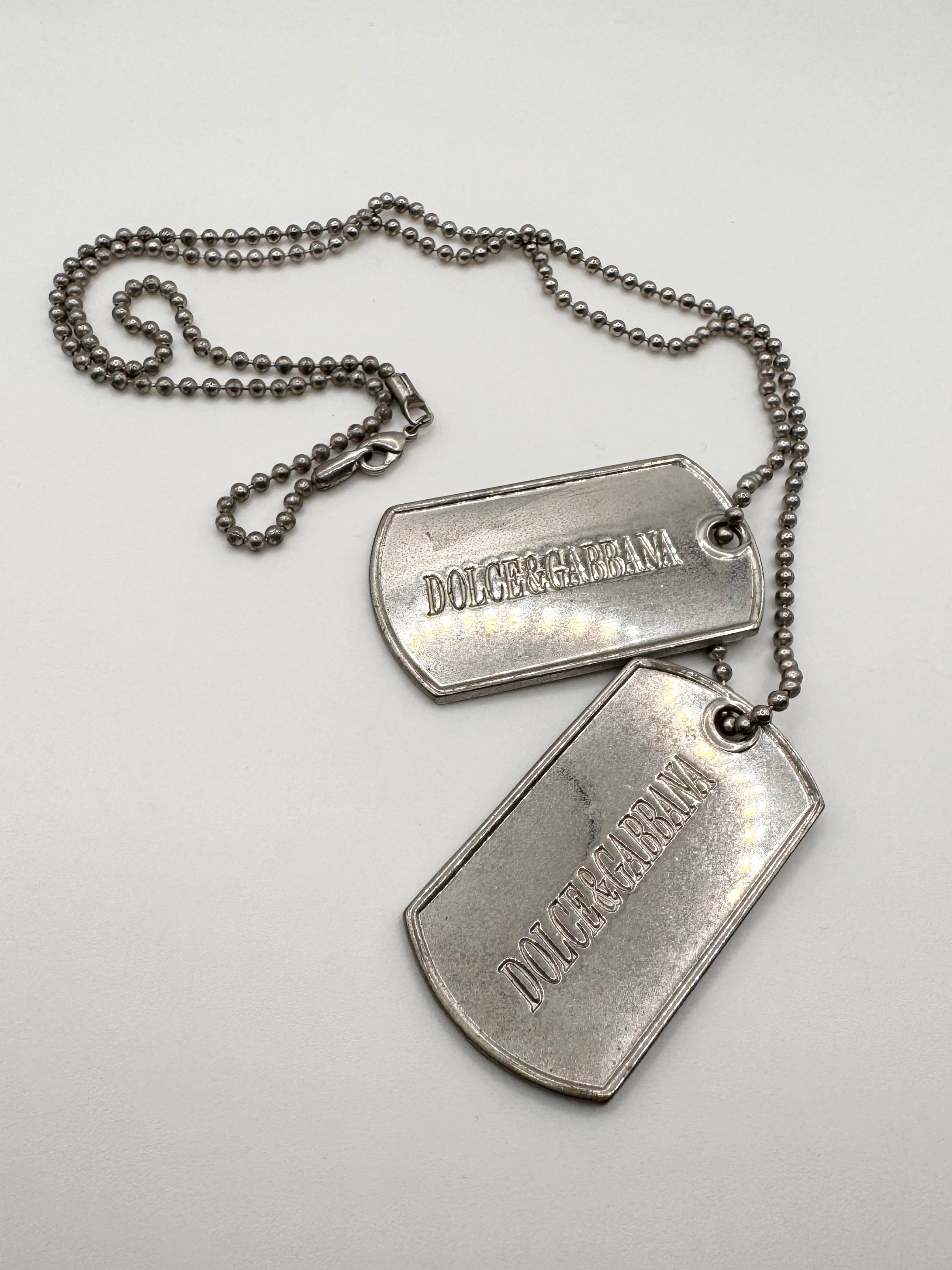 2000s Dolce & Gabbana Silver Dual Dog Tag Necklace