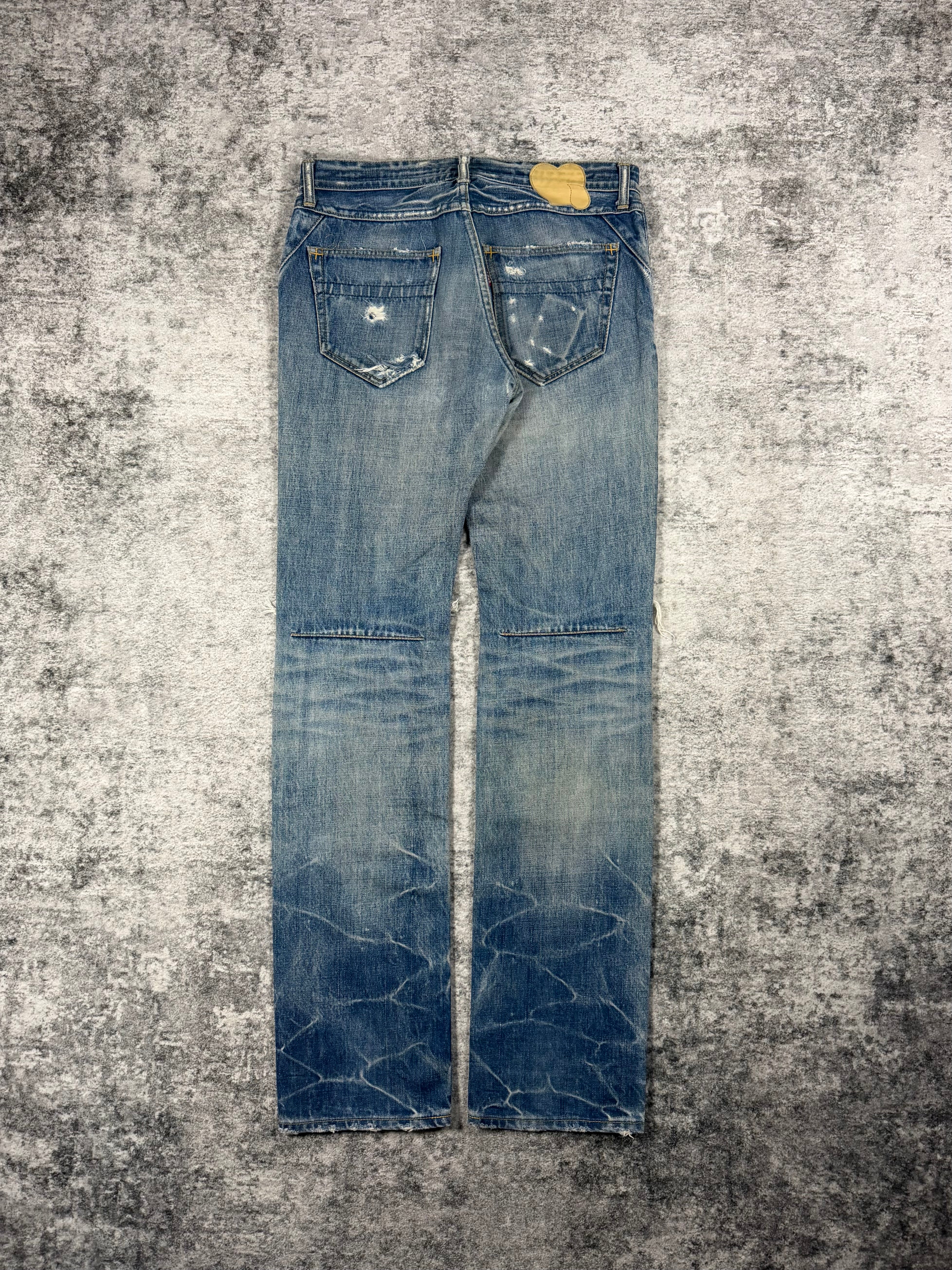 SS07 Number (N)ine “About A Boy” Faded Indigo Honeycomb Crash Pain Denim