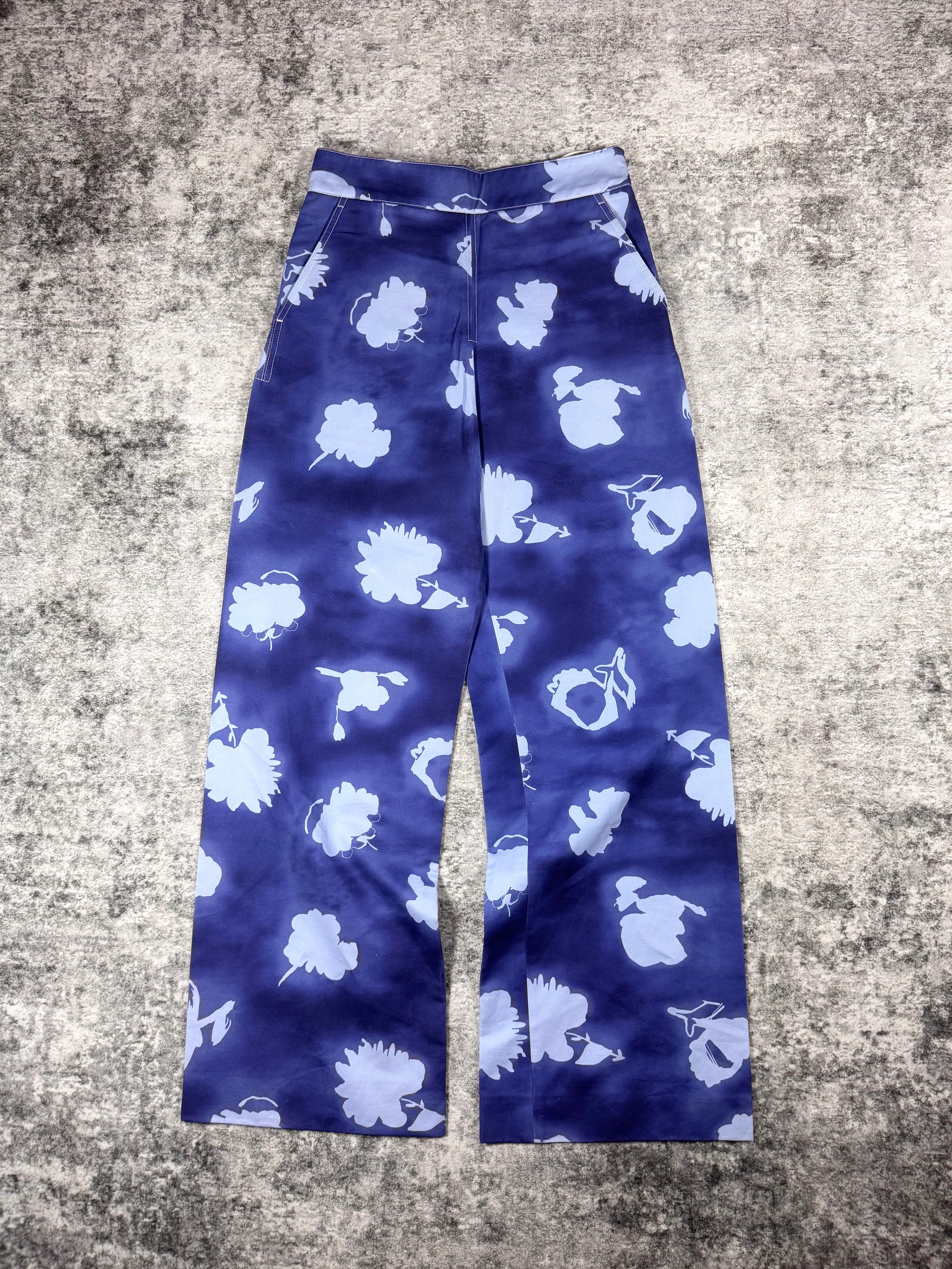 FW19 Marni Blue Floral Print Blue Flare Trouser