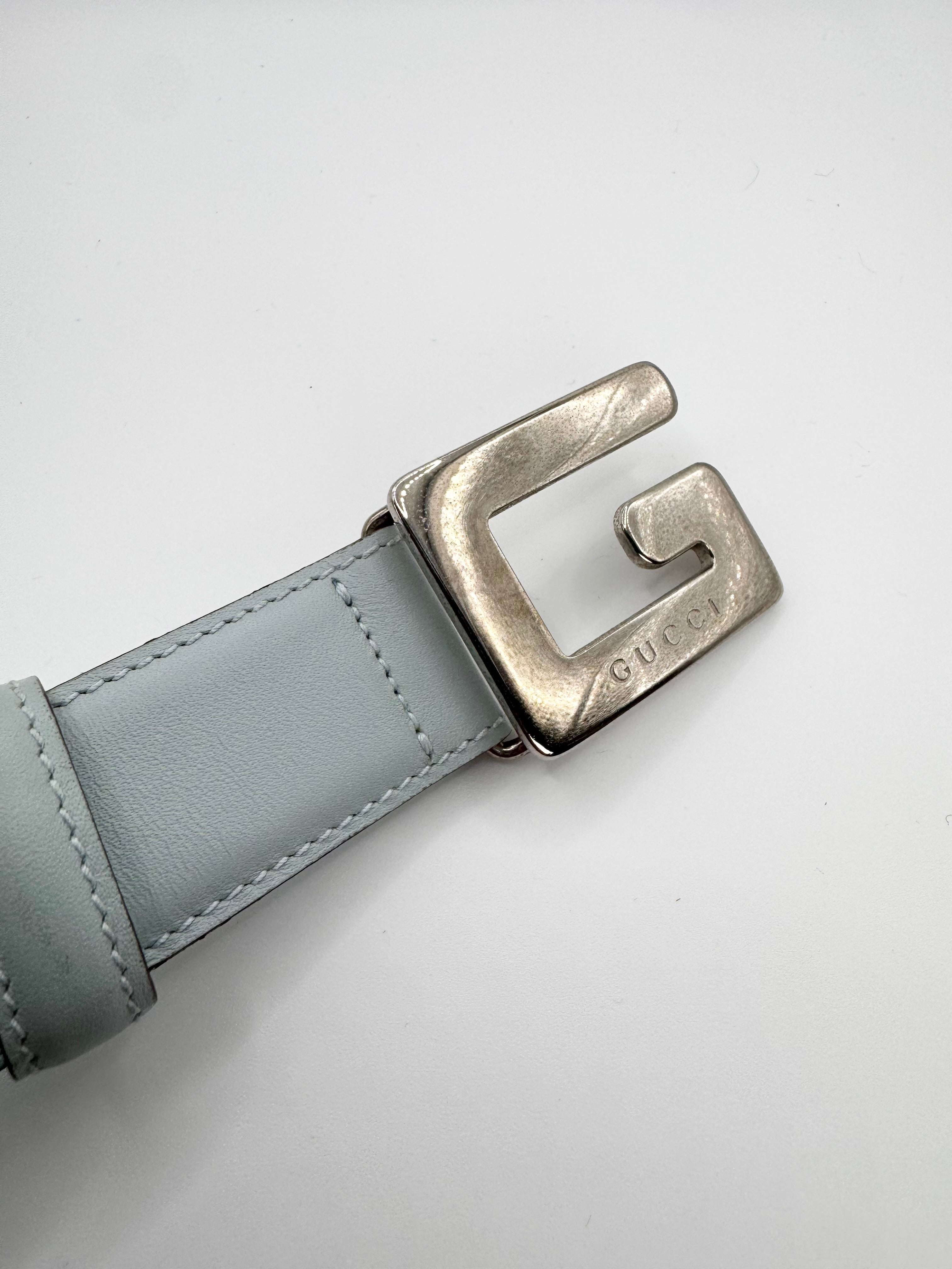 2000s Gucci ‘G’ Buckle Baby Blue Leather Belt
