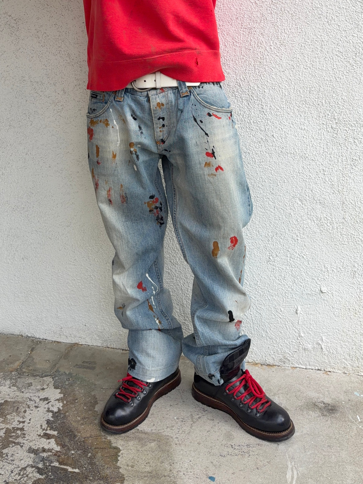 FW05 Dolce & Gabbana Faded Wash Multicolor Paint Spaltter Denim