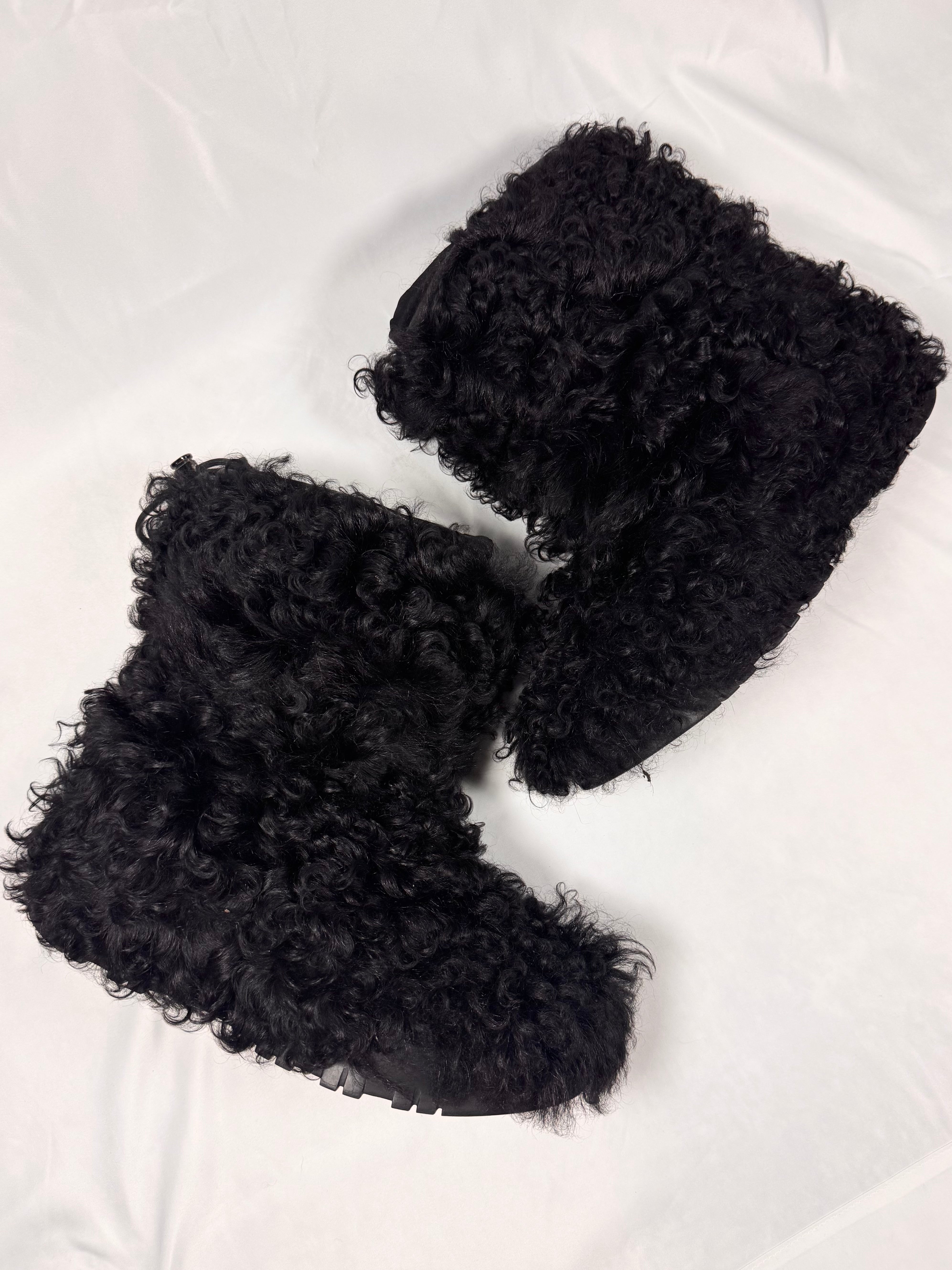 FW99 Prada Sport Black Fur Snow Boots