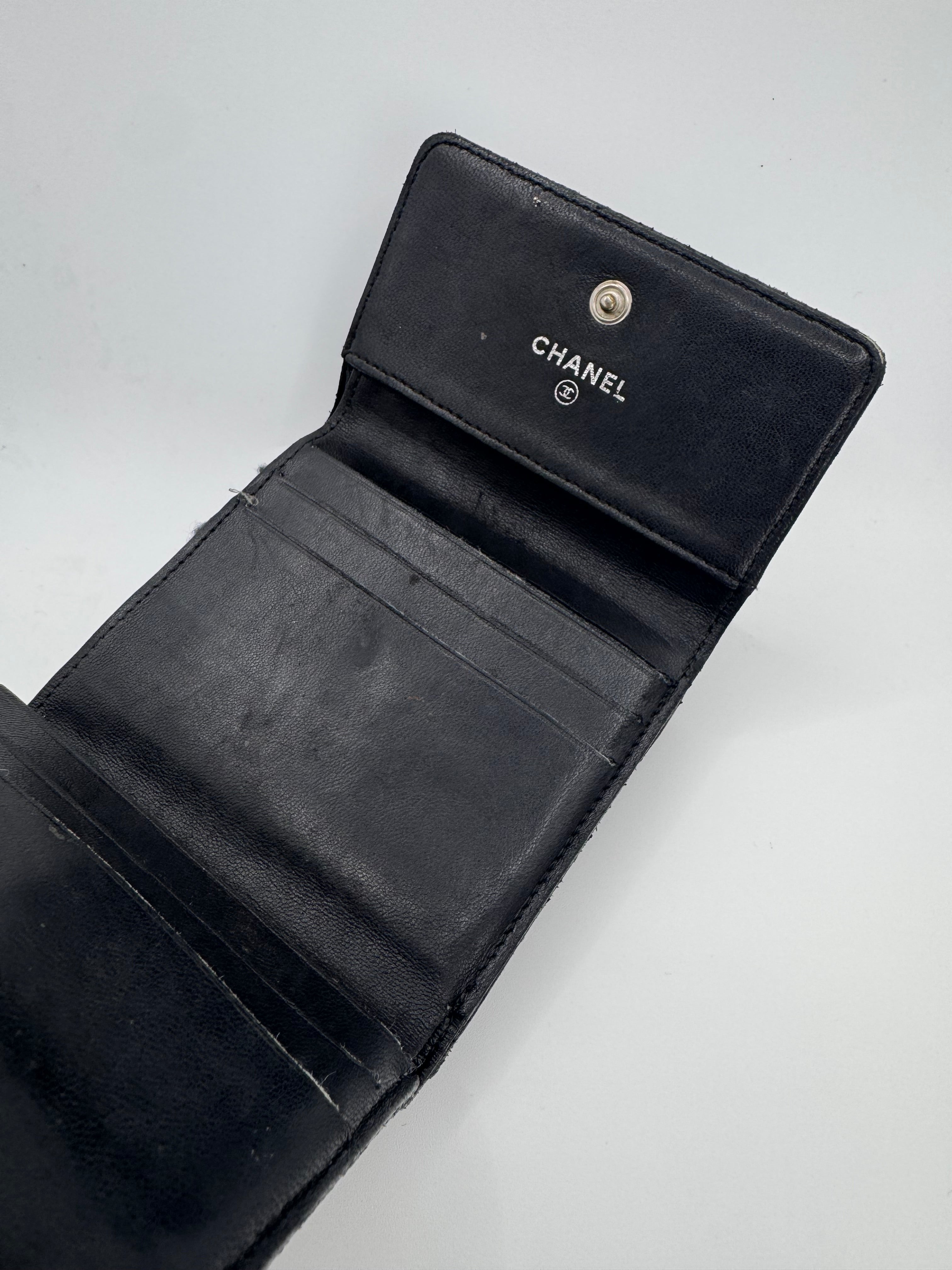 2000s Chanel ‘Floral’ CC Black Leather Wallet