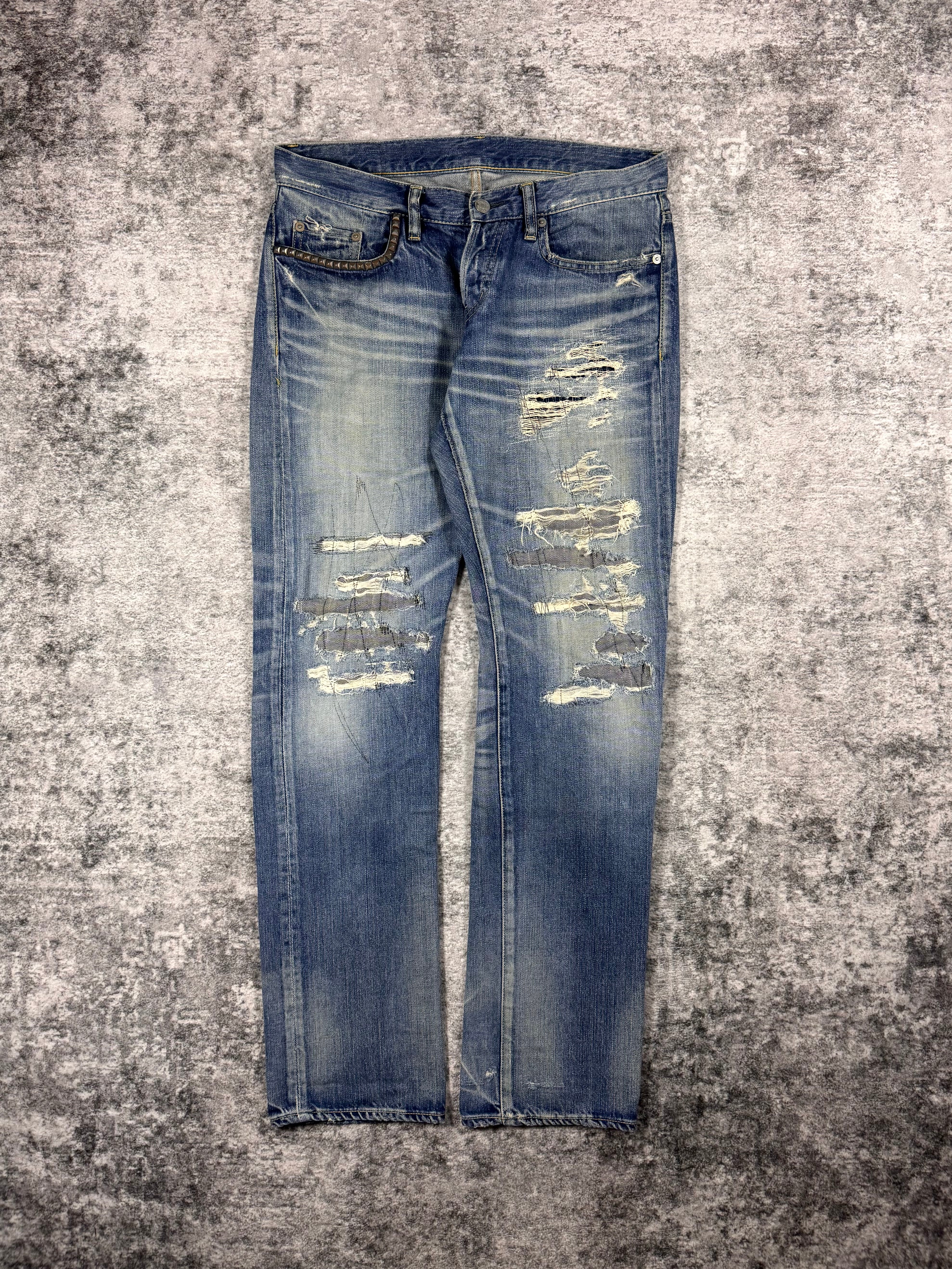 2000s Hysteric Glamour Studded Sashiko Distressed Patchwork Denim