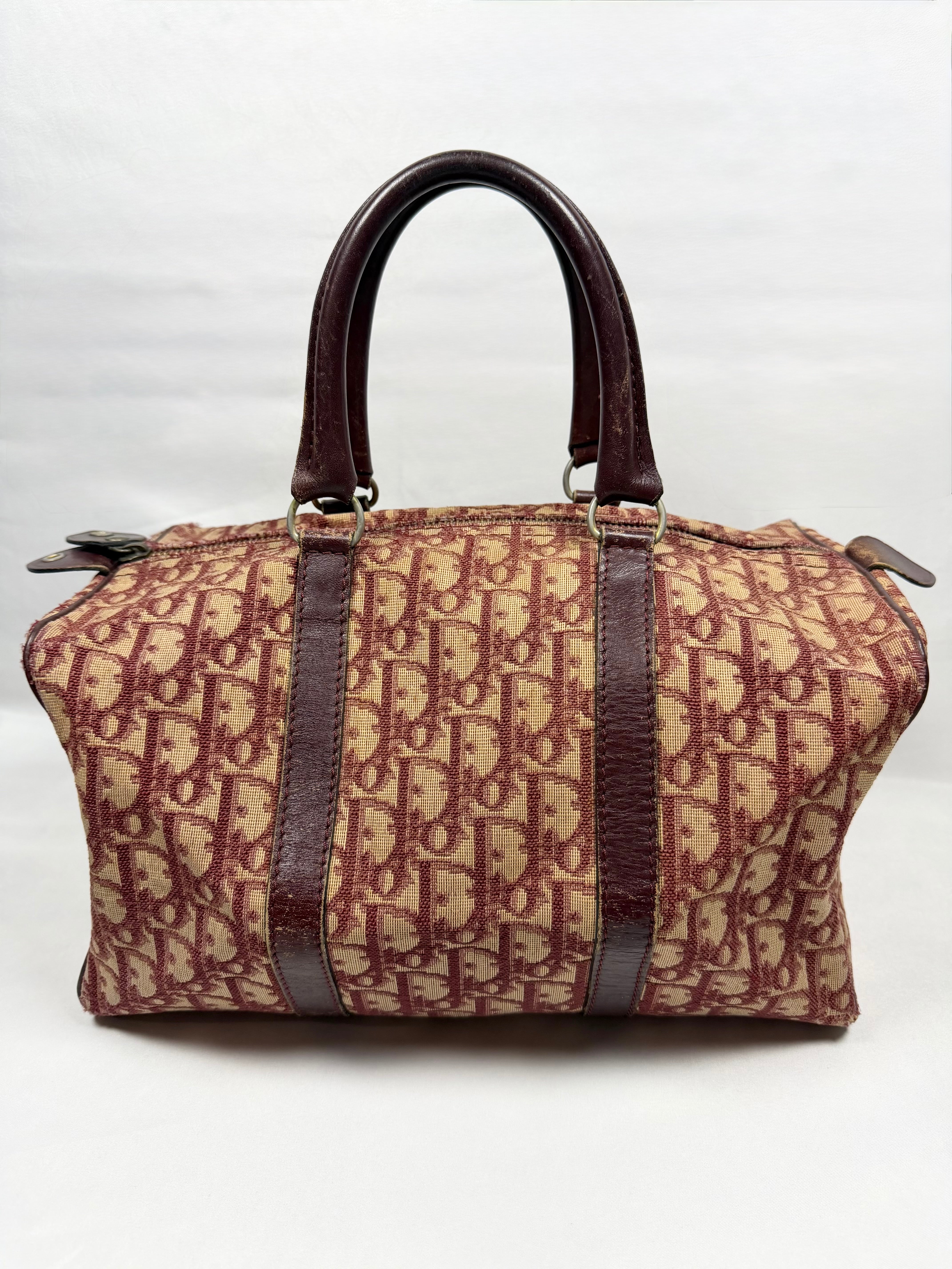 2000s Christian Dior ‘Trotter’ Burgundy Oblique Mini Canvas Boston Bag