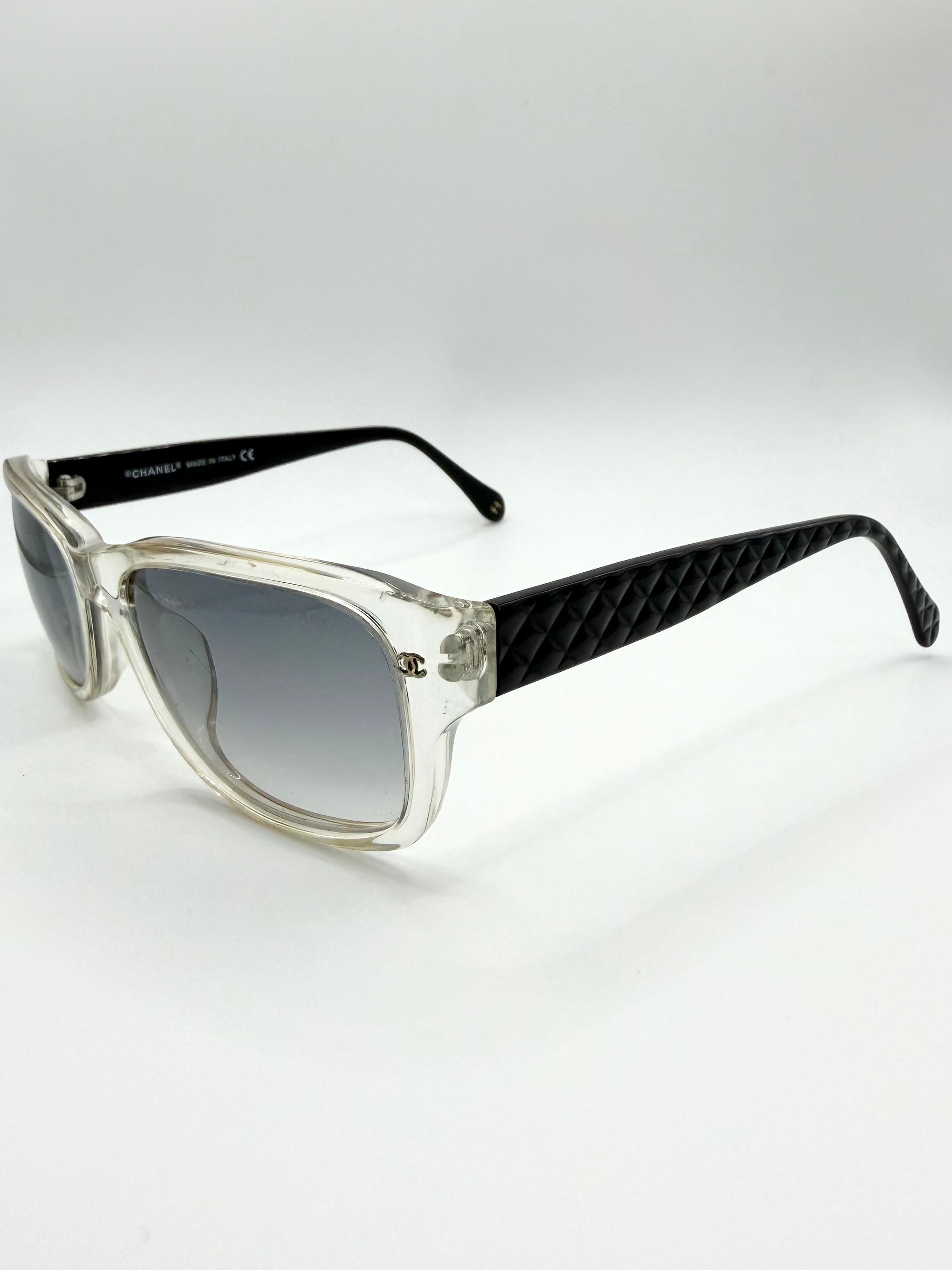 2010s Chanel ‘5126’ Quilted Arm Clear Frame Sunglasses