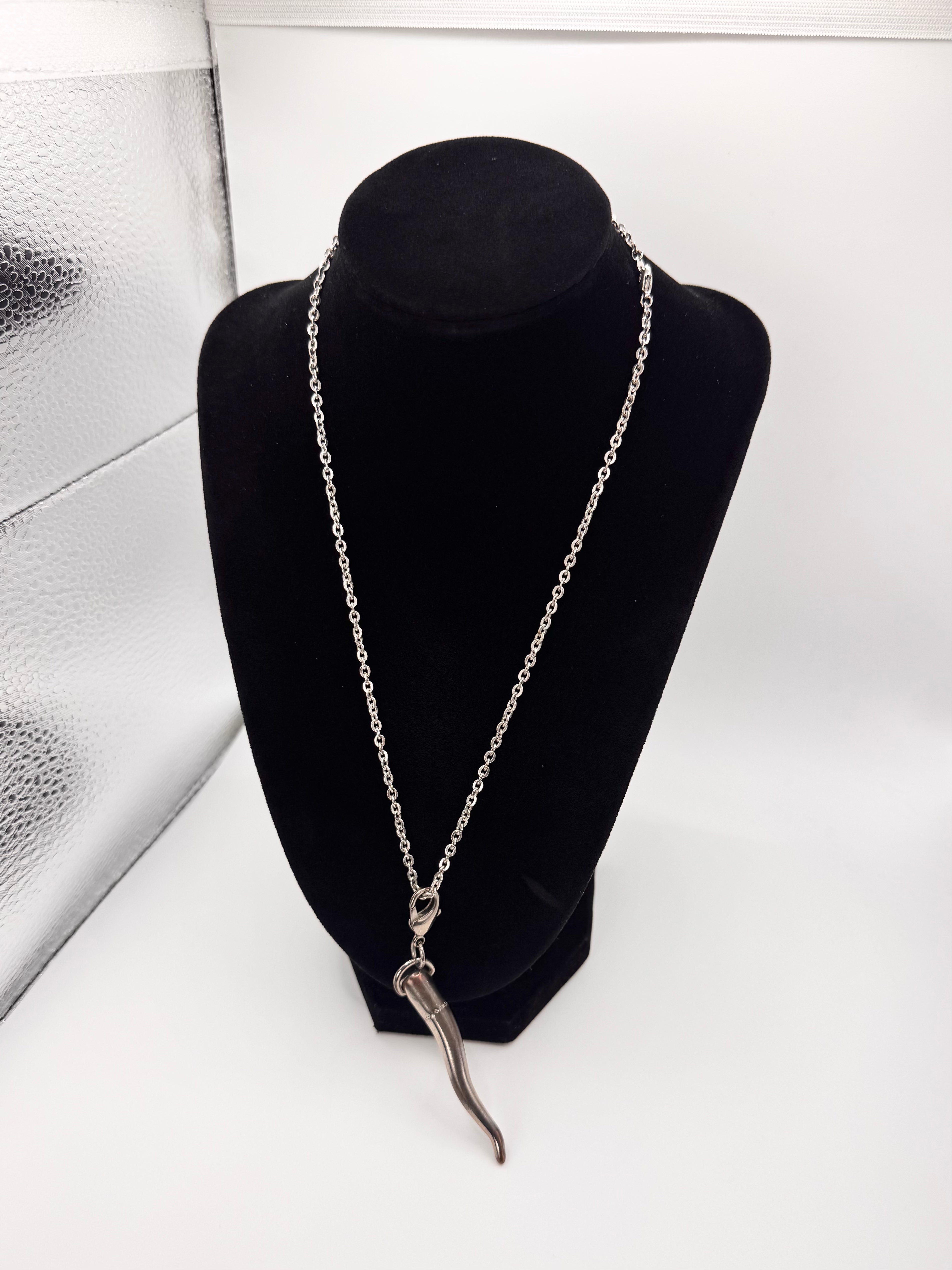 2000s Dolce & Gabbana Silver ‘Corno Horn’ Necklace