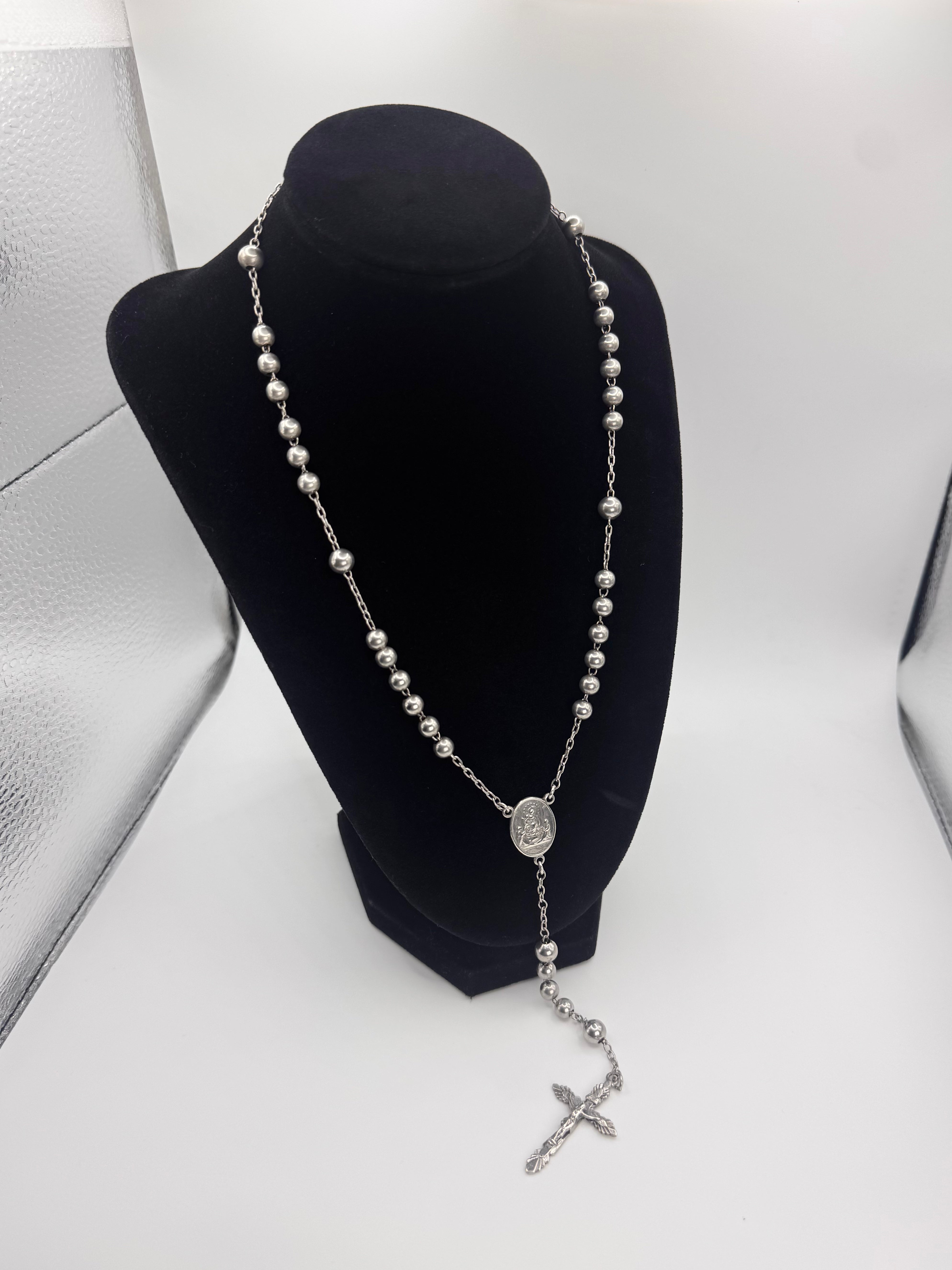 2000s Dolce & Gabbana Silver ‘Medallion’ Rosary Necklace